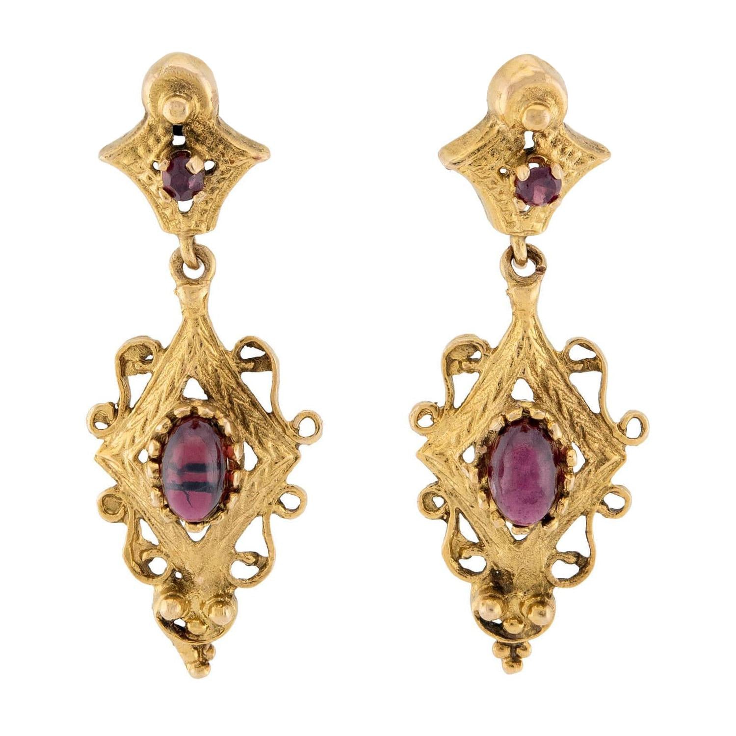 Retro 14k Victorian Revival Garnet Earrings