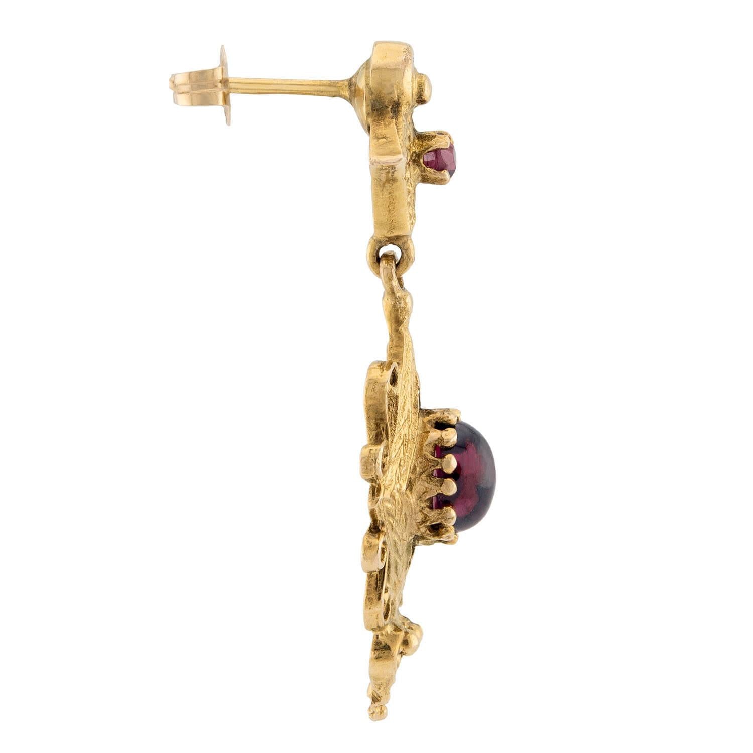 Retro 14k Victorian Revival Garnet Earrings