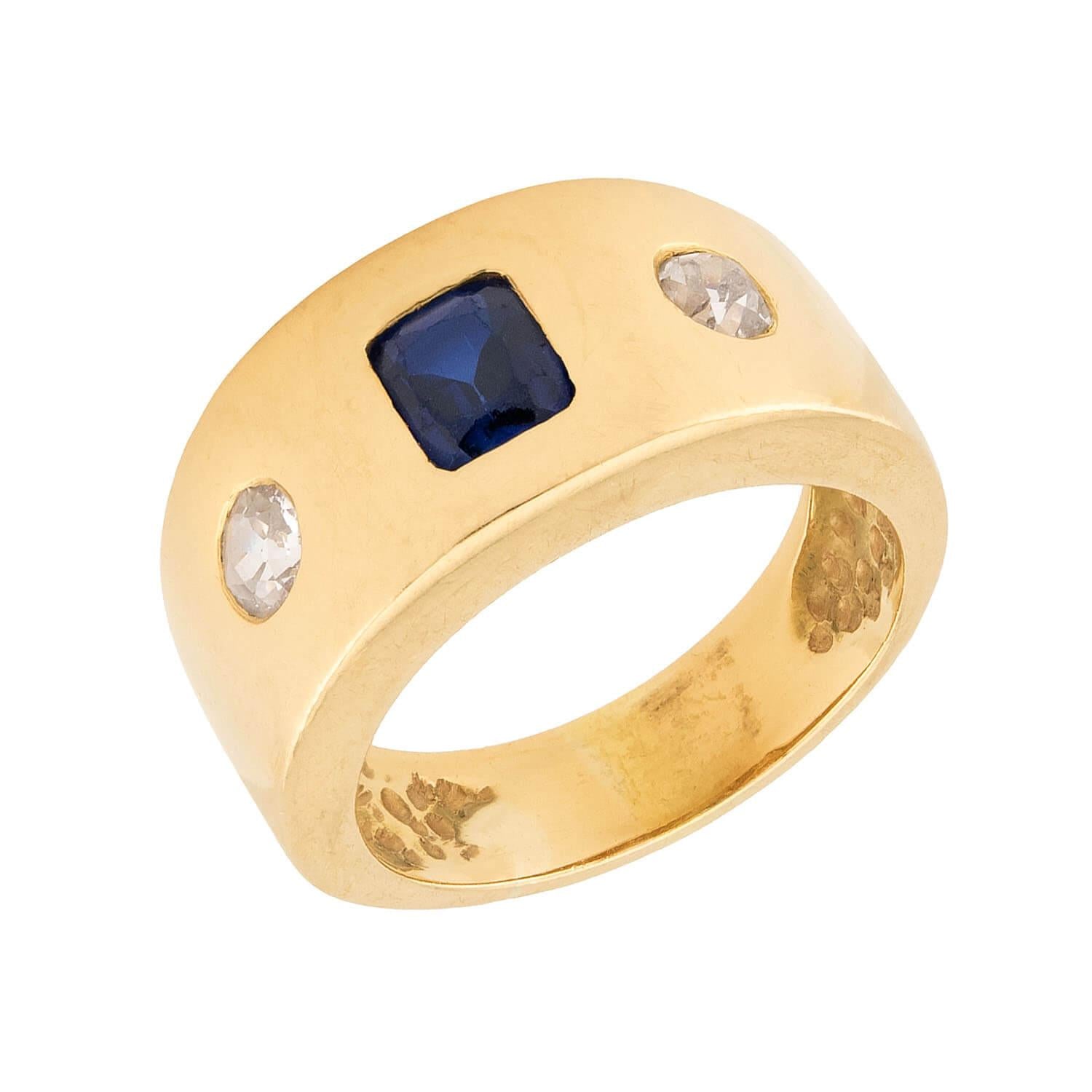 Art Nouveau 14k Sapphire & Diamond Flush Mount Ring