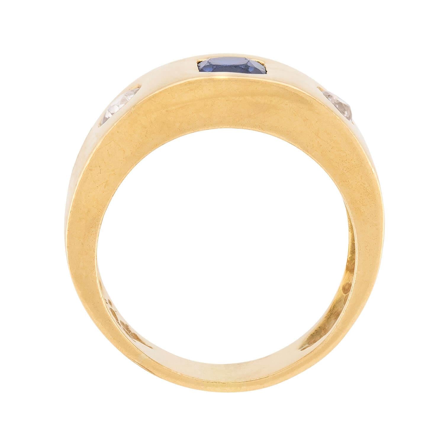 Art Nouveau 14k Sapphire & Diamond Flush Mount Ring