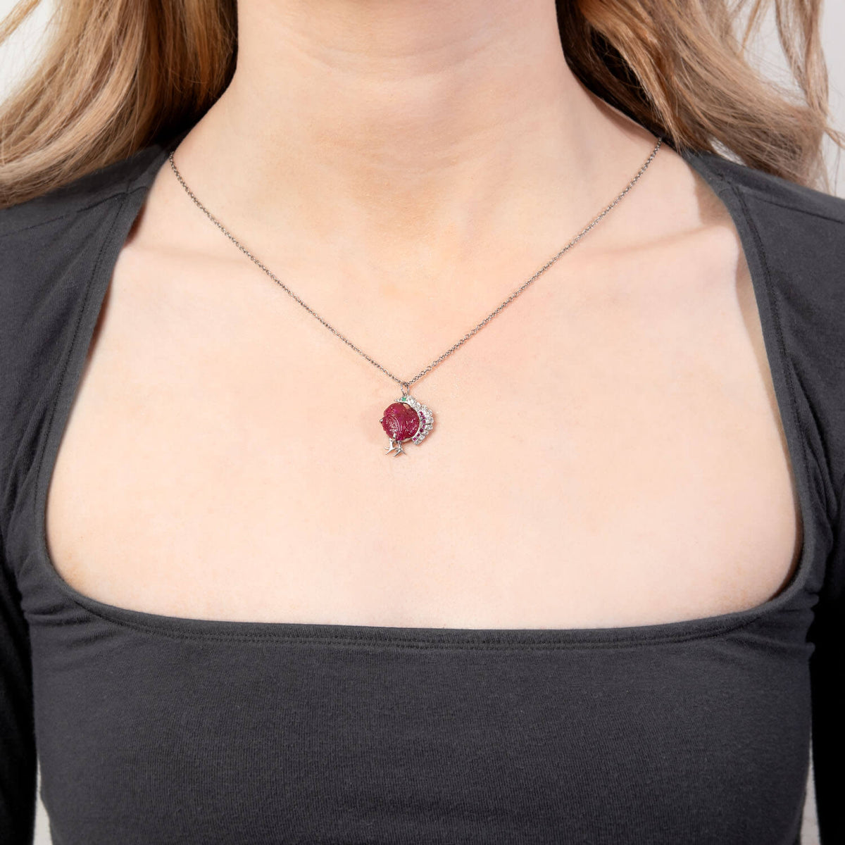 Art Deco Platinum Ruby, Emerald, & Diamond Turkey Pendant/Charm