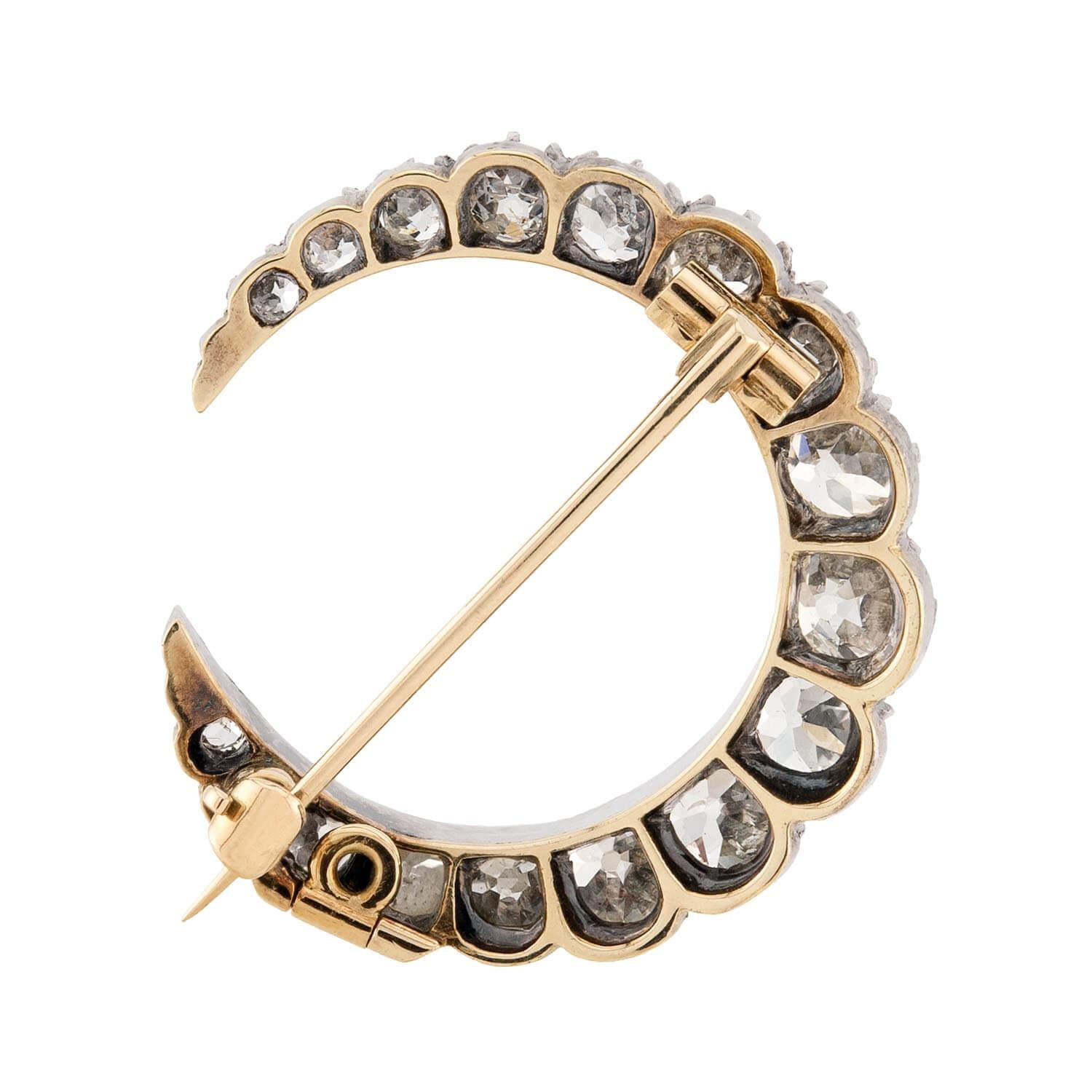 R. STEWART Victorian 18k/Sterling Silver Diamond Crescent Pin/Pendant