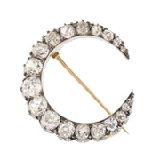 R. STEWART Victorian 18k/Sterling Silver Diamond Crescent Pin/Pendant