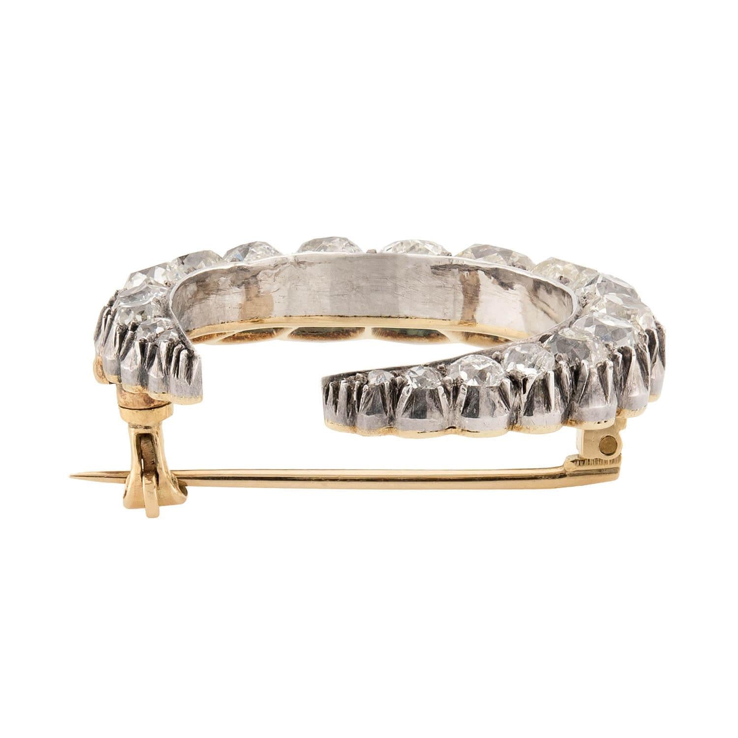 R. STEWART Victorian 18k/Sterling Silver Diamond Crescent Pin/Pendant