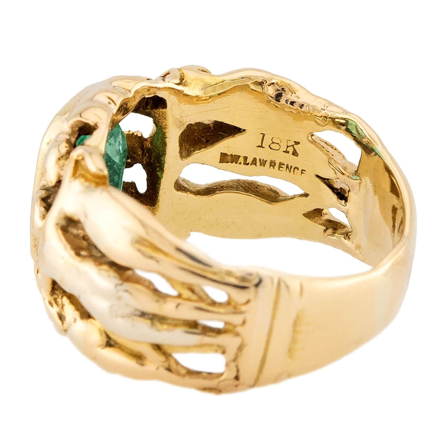 FRANK WALTER LAWRENCE Art Nouveau 18k Emerald Intaglio Ring