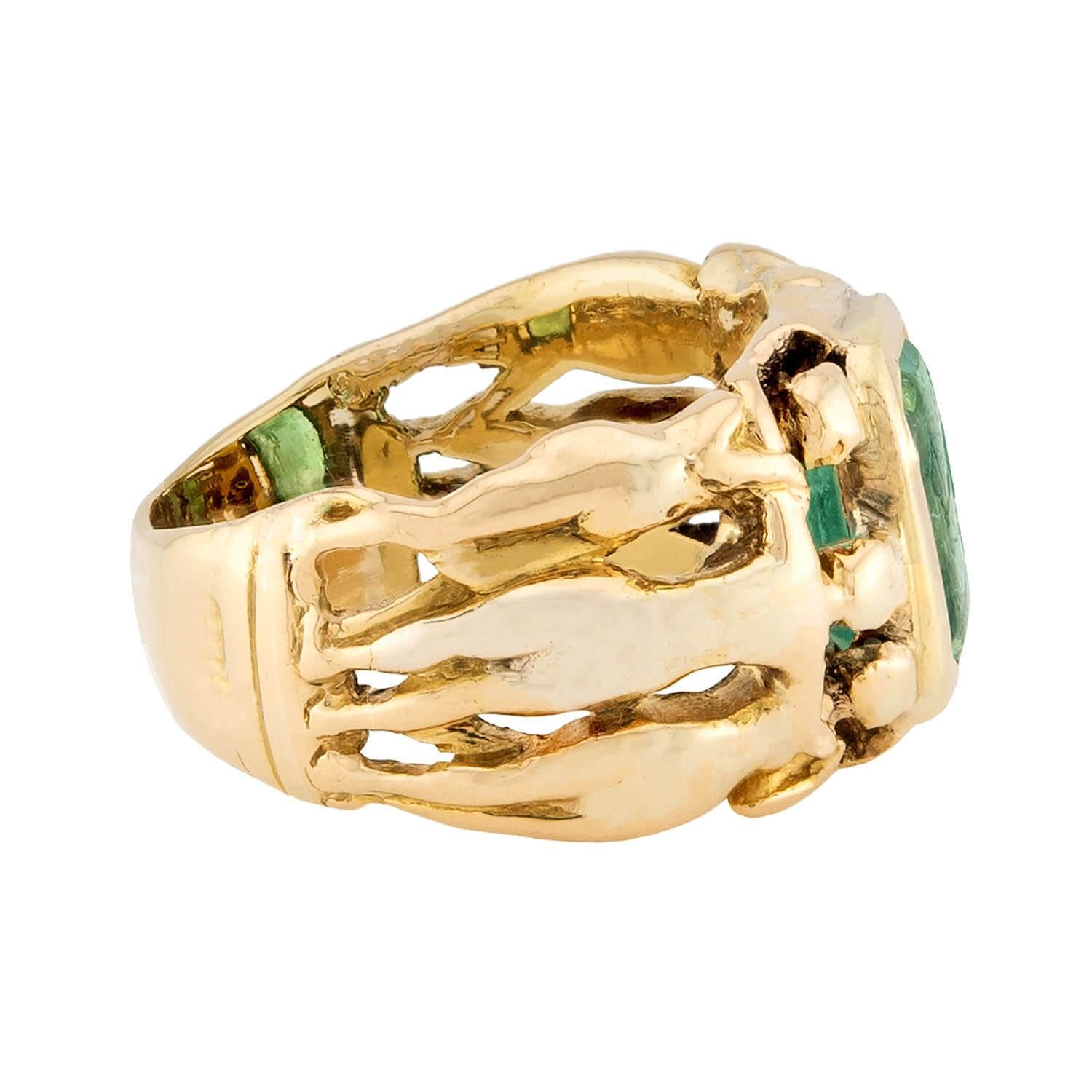 FRANK WALTER LAWRENCE Art Nouveau 18k Emerald Intaglio Ring