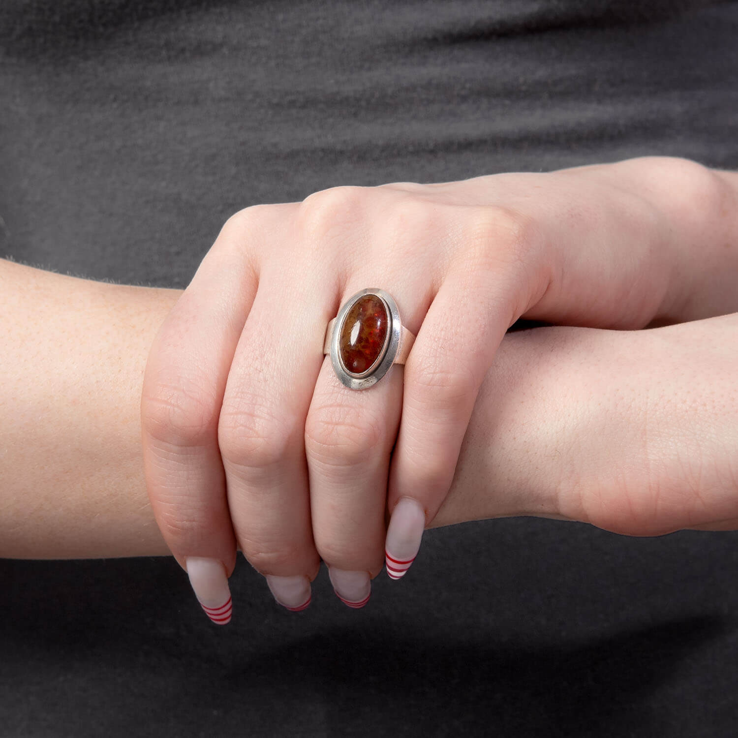 N.E. From Vintage Danish Sterling Silver Amber Ring