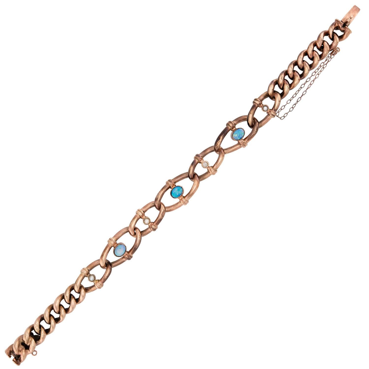 Edwardian 9k Opal & Pearl Link Bracelet