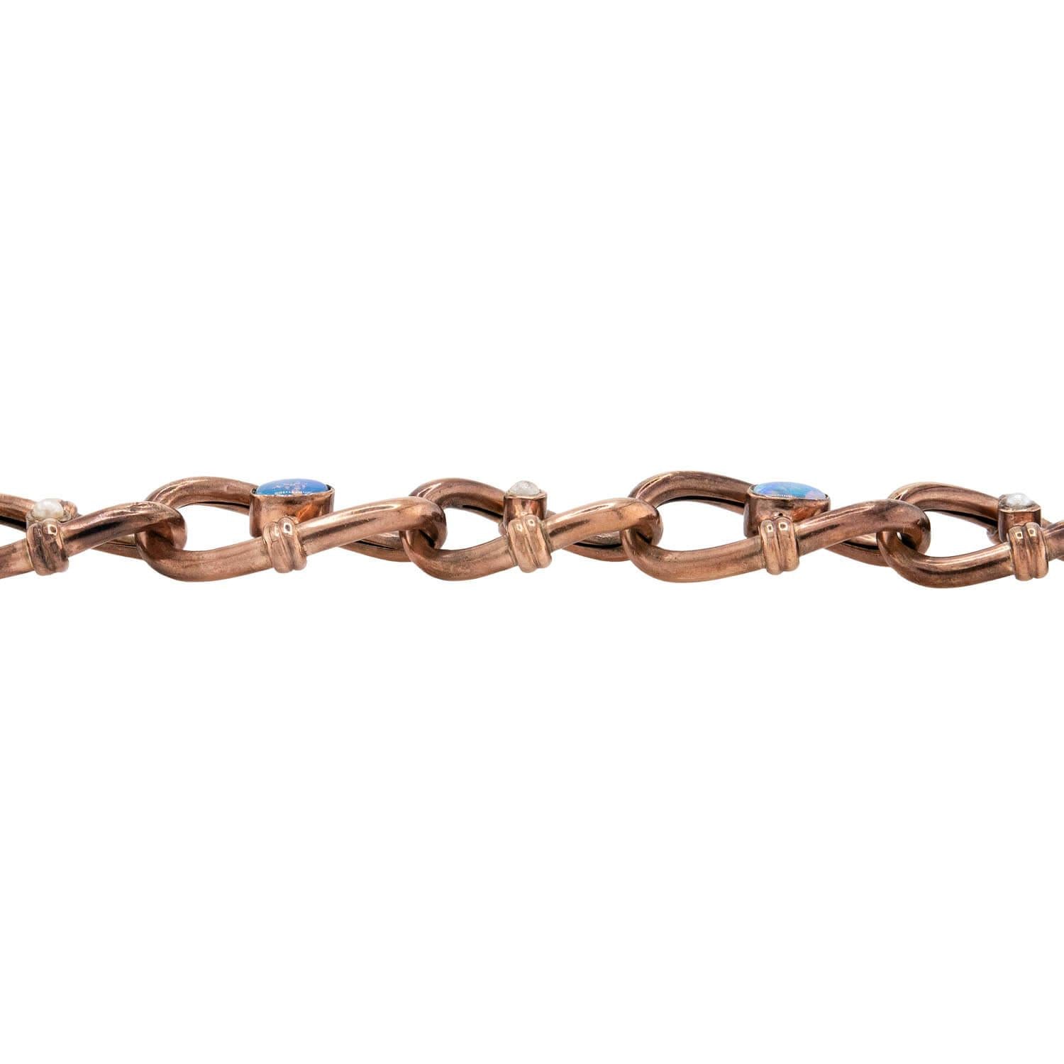 Edwardian 9k Opal & Pearl Link Bracelet