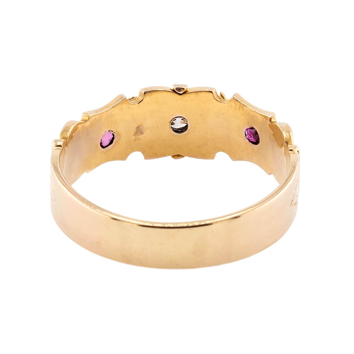 Victorian English 18k Ruby & Diamond Starburst-Motif Ring