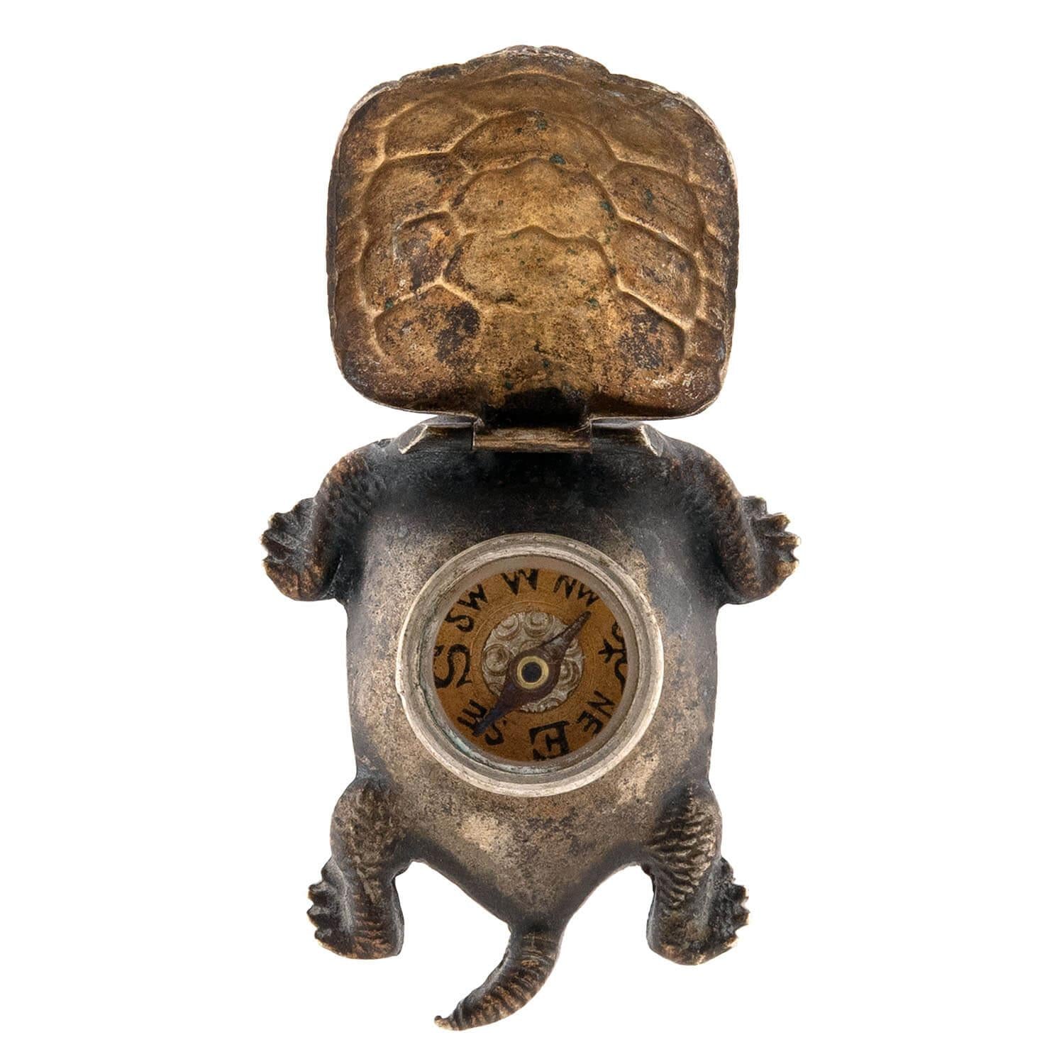 Victorian Japanese Sterling Silver Turtle Compass Pendant