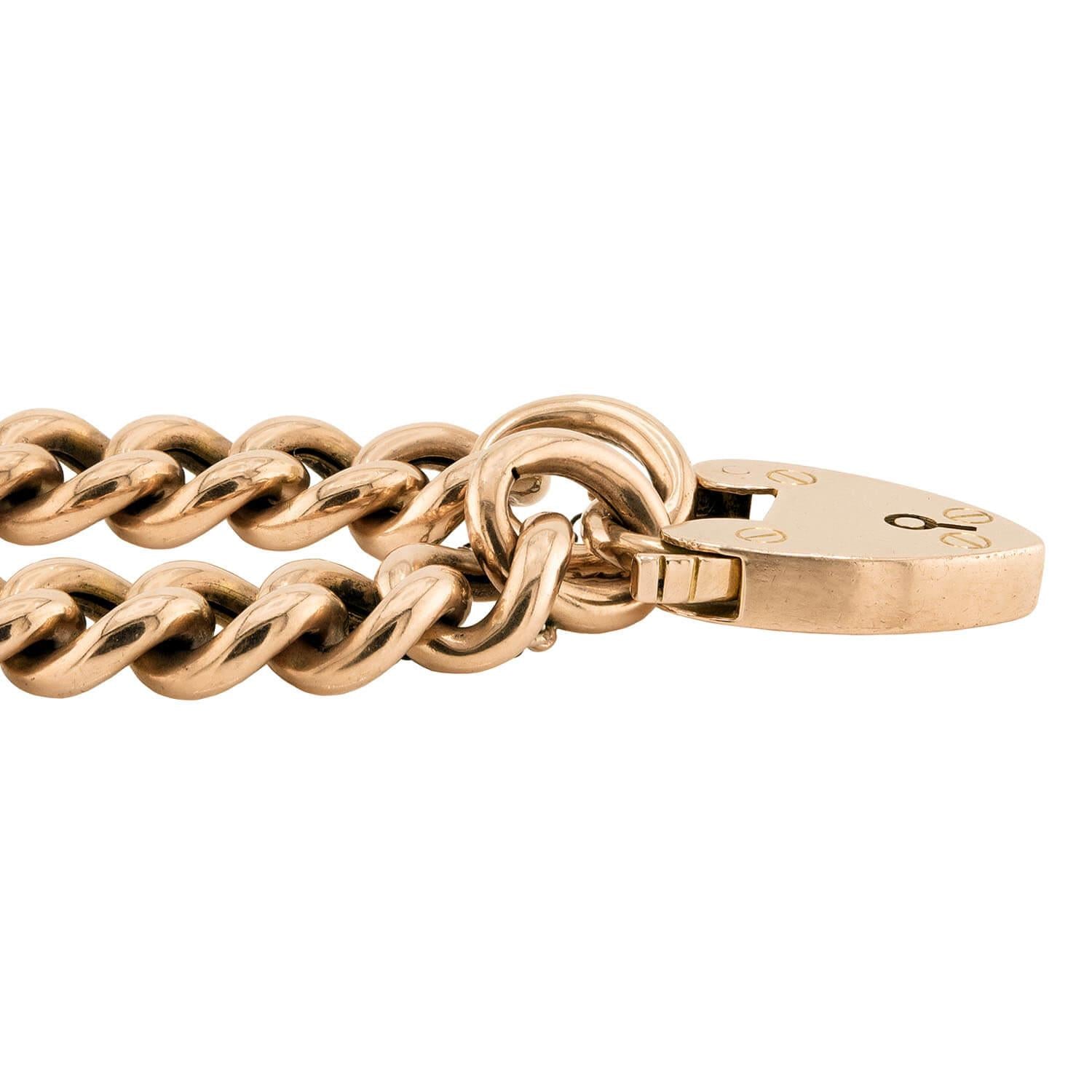 Victorian 9k Heart Padlock Curb Link Bracelet