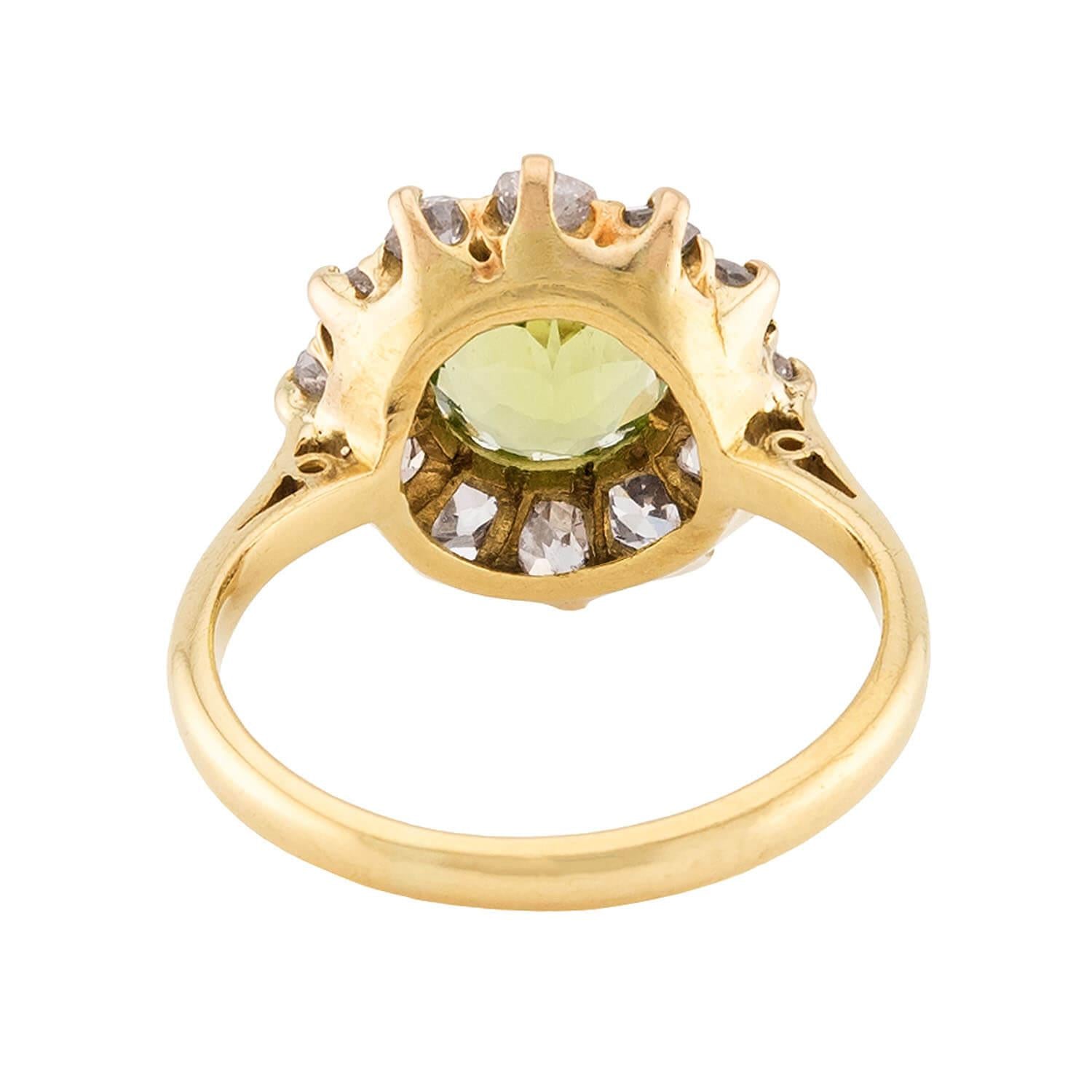 Edwardian English 18k Peridot & Diamond Halo Ring