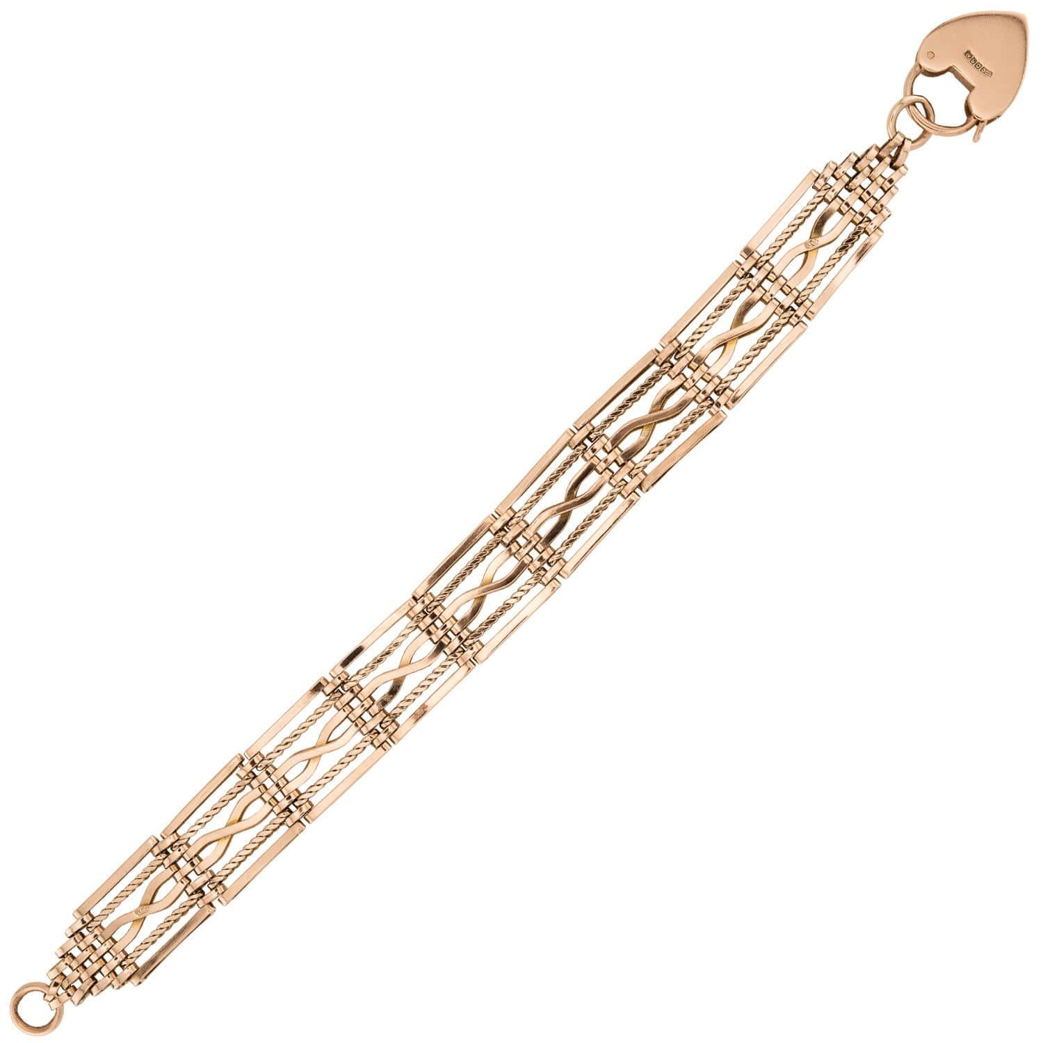 Edwardian 9k Heart Padlock Link Bracelet