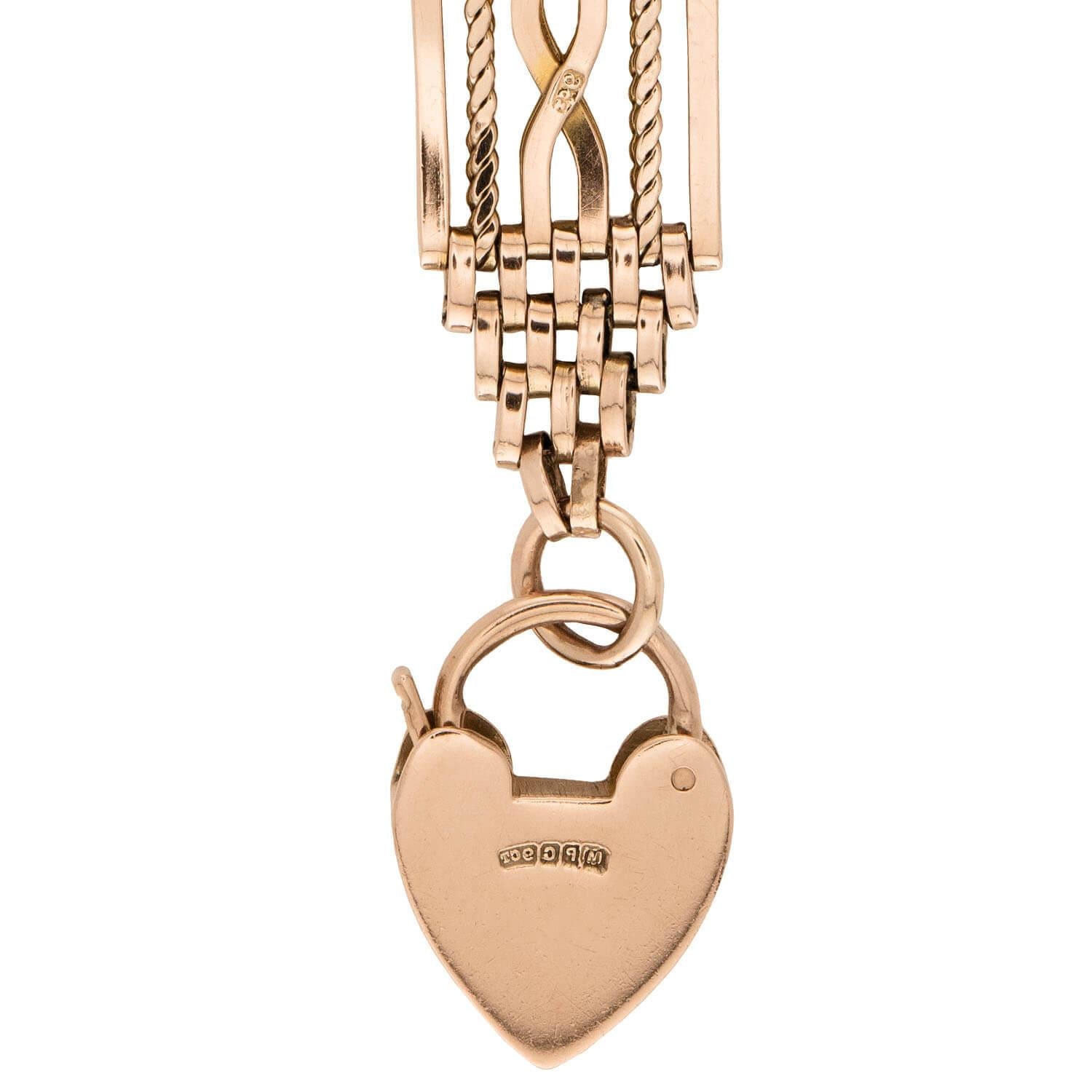 Edwardian 9k Heart Padlock Link Bracelet
