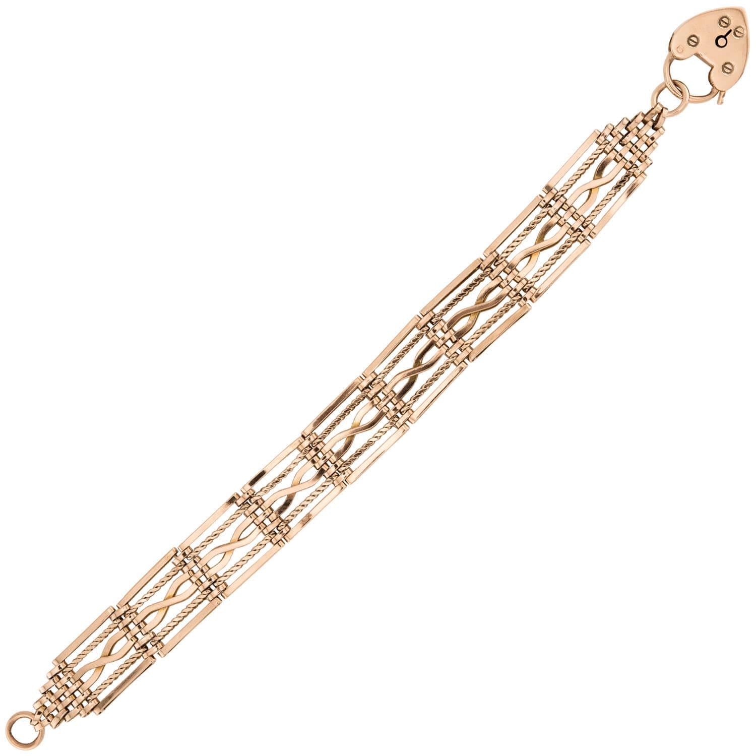 Edwardian 9k Heart Padlock Link Bracelet