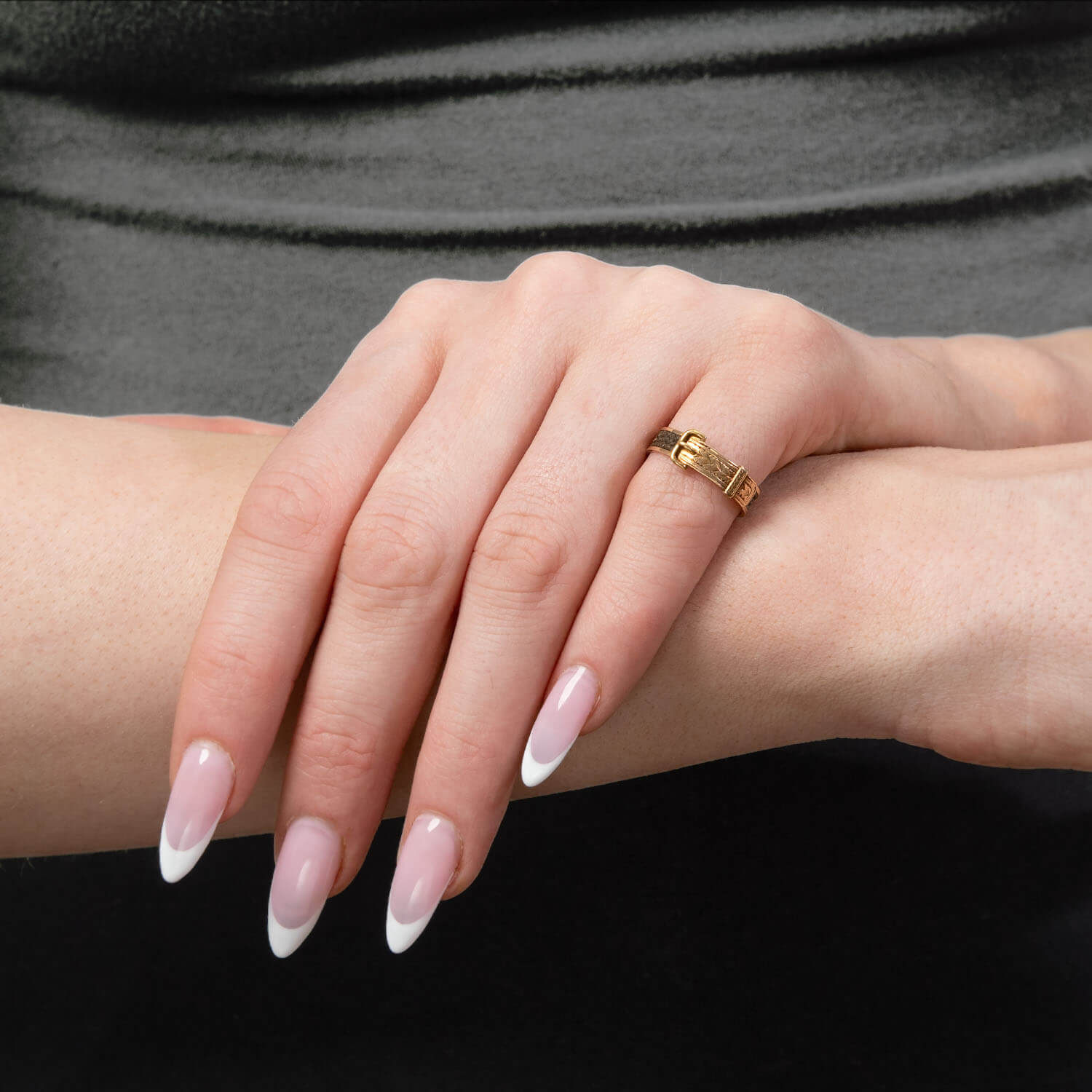 Victorian English 15k Woven Hair Buckle-Motif Mourning Ring