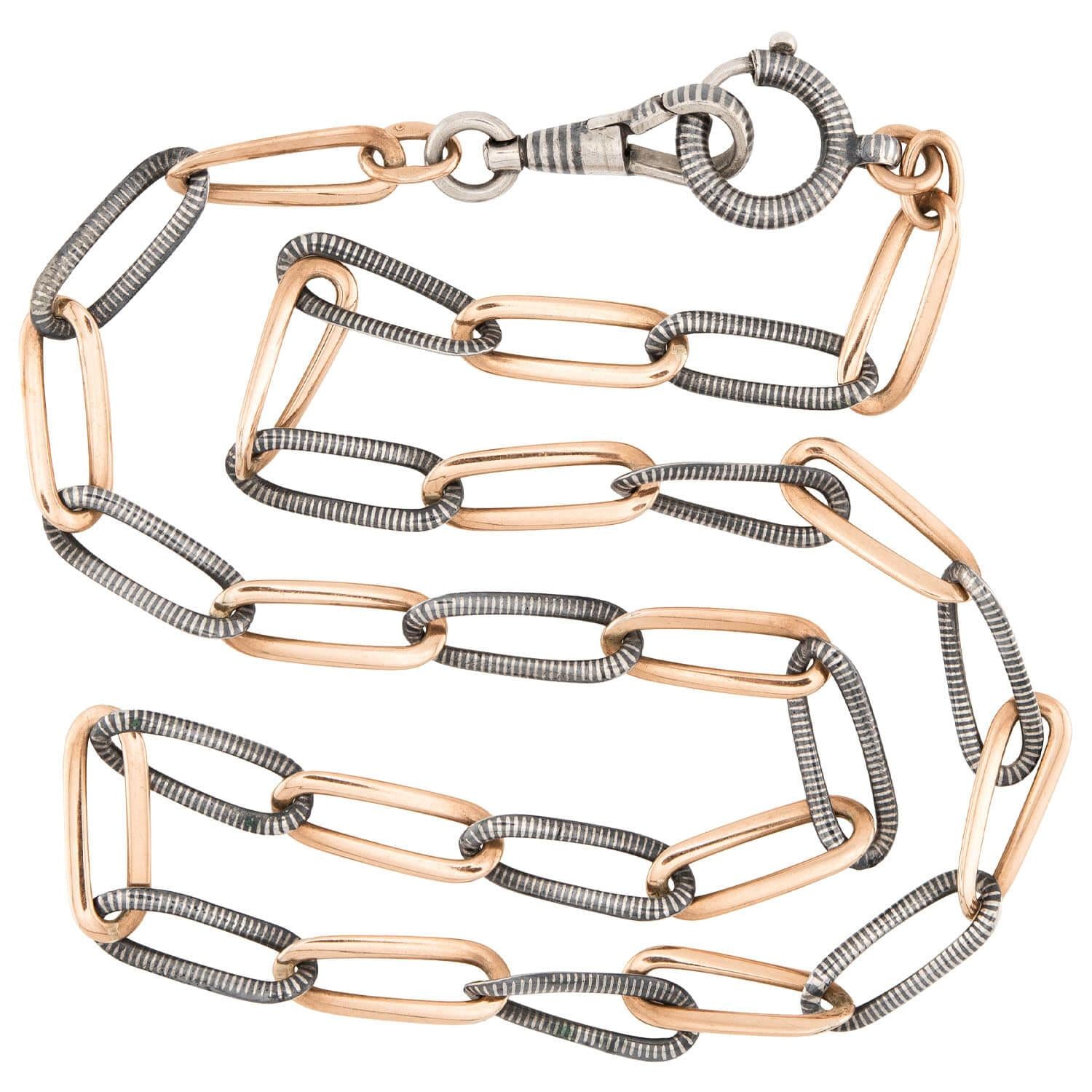 Victorian Sterling Silver/Gold-Filled Niello Chain Necklace 16"