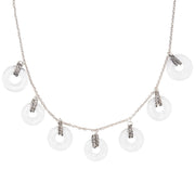 Art Deco Sterling Silver Rock Quartz Crystal Disc Festoon Necklace