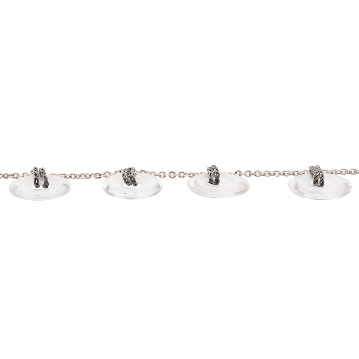 Art Deco Sterling Silver Rock Quartz Crystal Disc Festoon Necklace