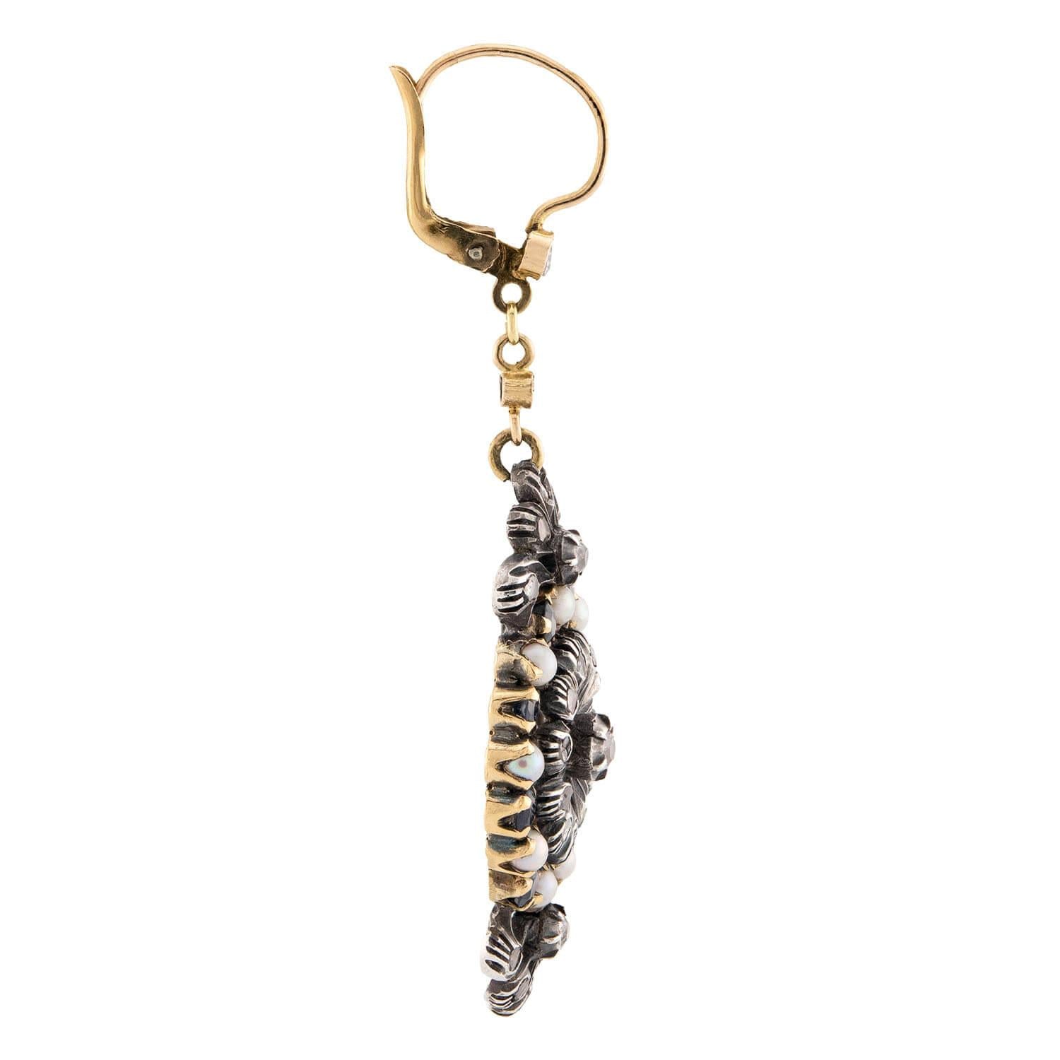Georgian 14k/Sterling Sapphire, Pearl, & Diamond Dangle Earrings