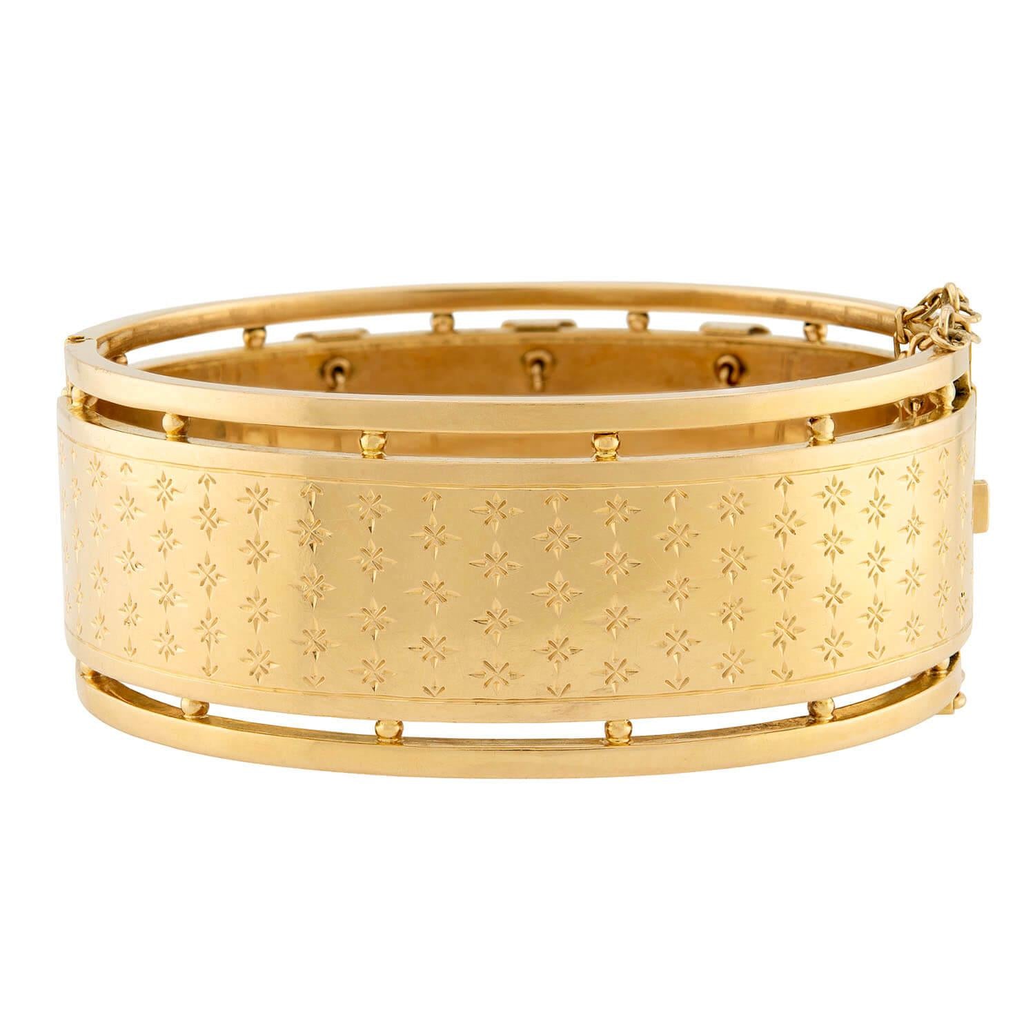 Victorian French 18k Pearl Hinged Cuff Bracelet