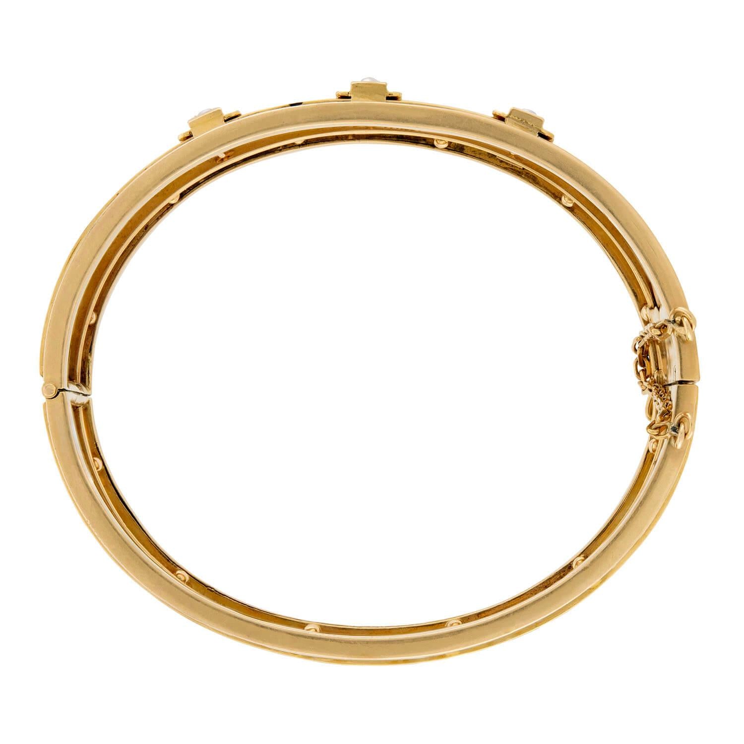 Victorian French 18k Pearl Hinged Cuff Bracelet