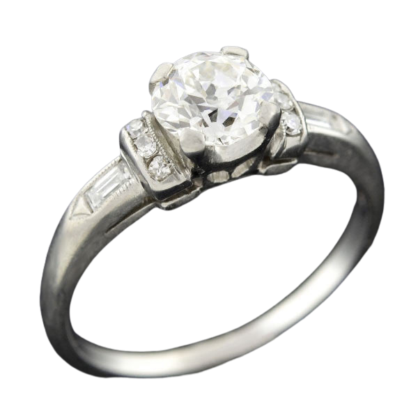 Late Art Deco Platinum Diamond Engagement Ring 0.51ctw