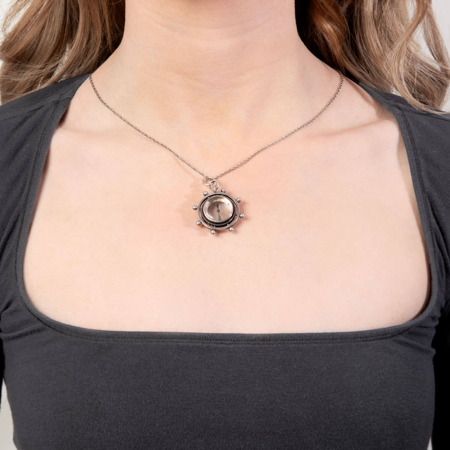 Victorian Sterling Silver Compass Wheel-Motif Pendant/Charm