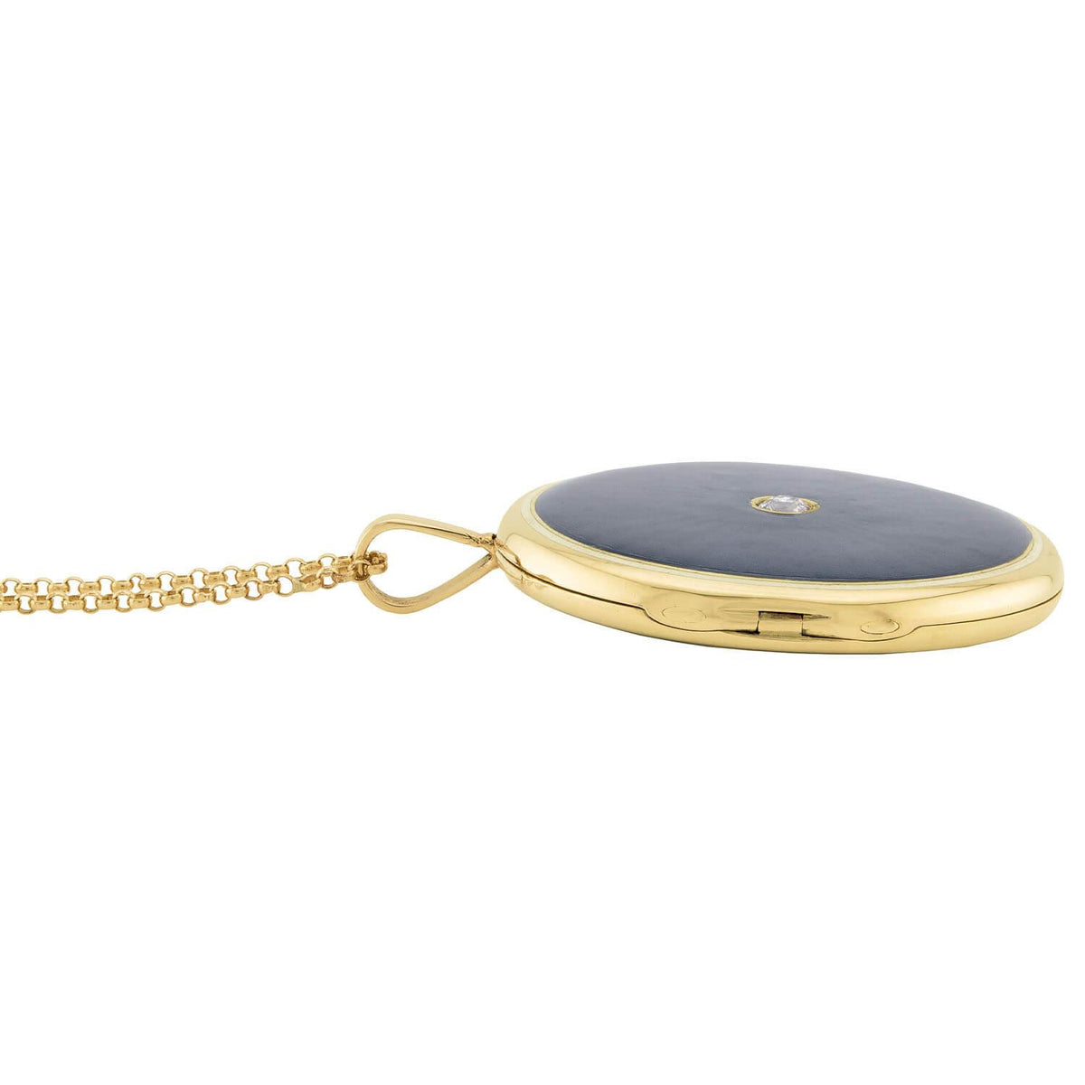 Victorian 14k Guilloche Enamel & Diamond Locket Pendant Necklace
