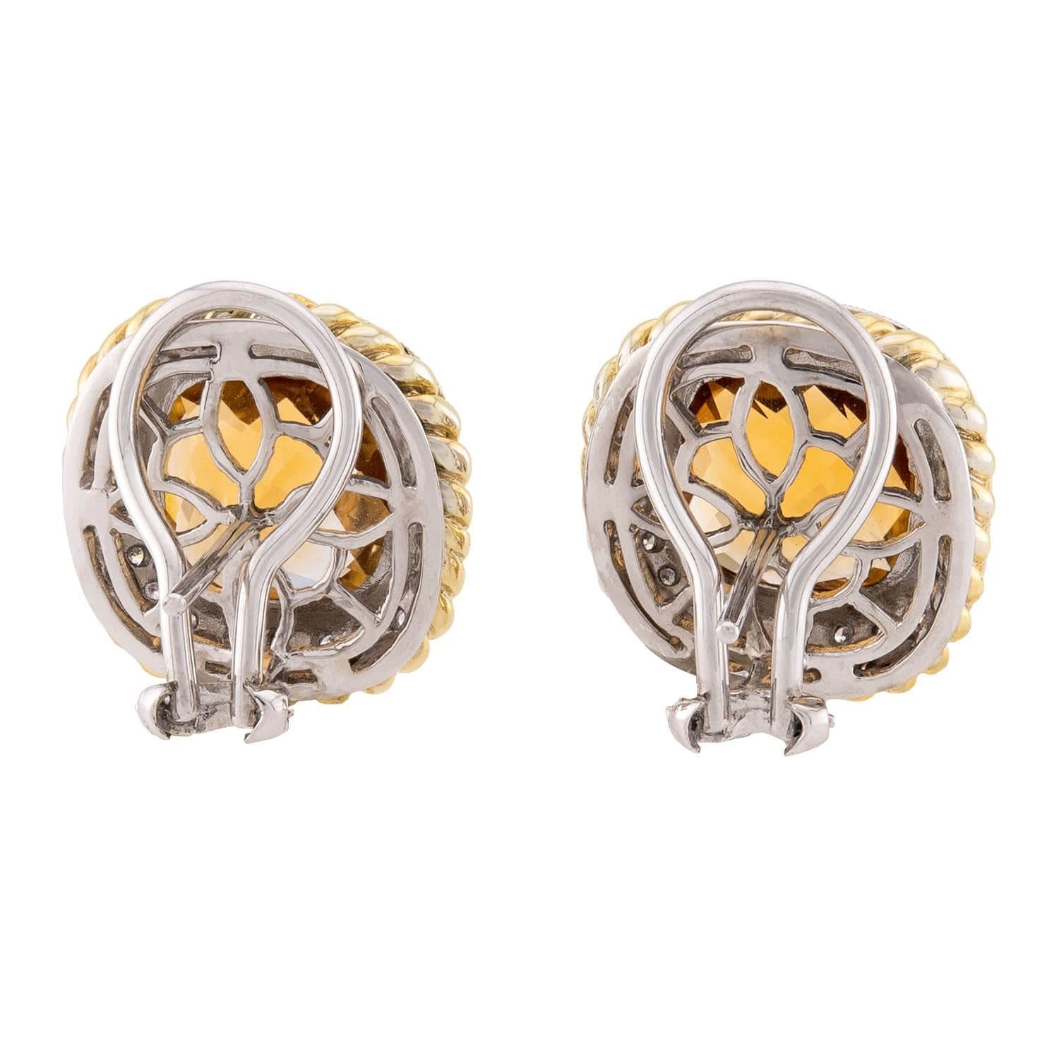 Estate 18k Madeira Citrine & Diamond Earrings