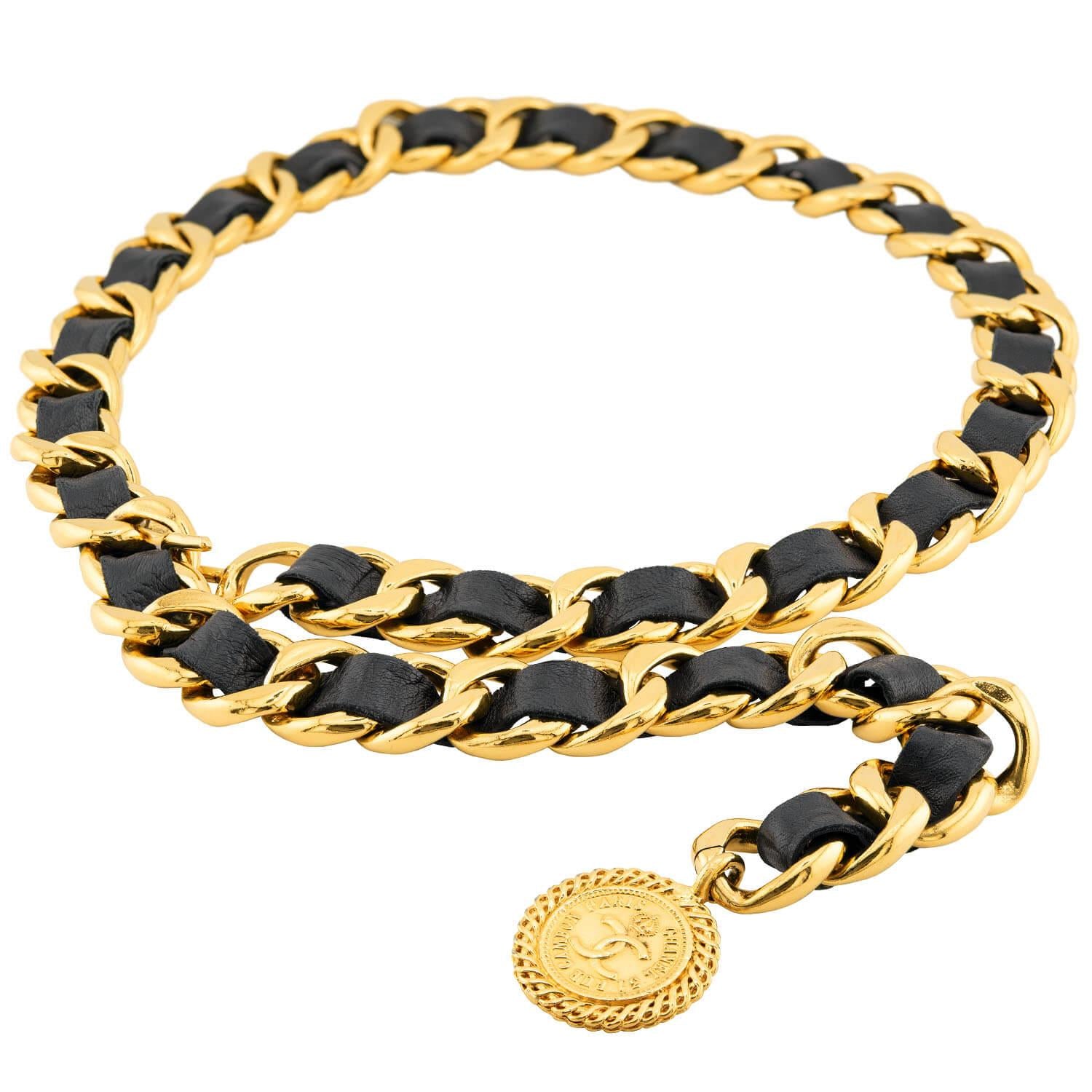 CHANEL Estate Gold Plate, Sterling Silver, and Leather Belt