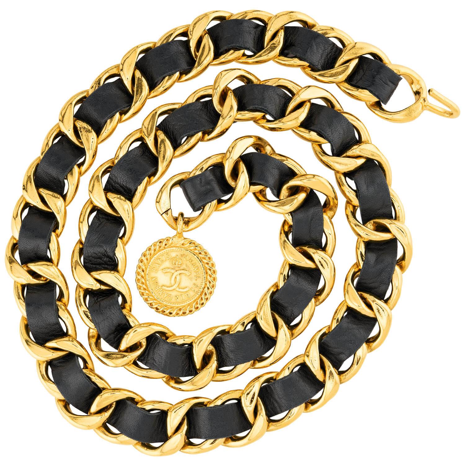 CHANEL Estate Gold Plate, Sterling Silver, and Leather Belt