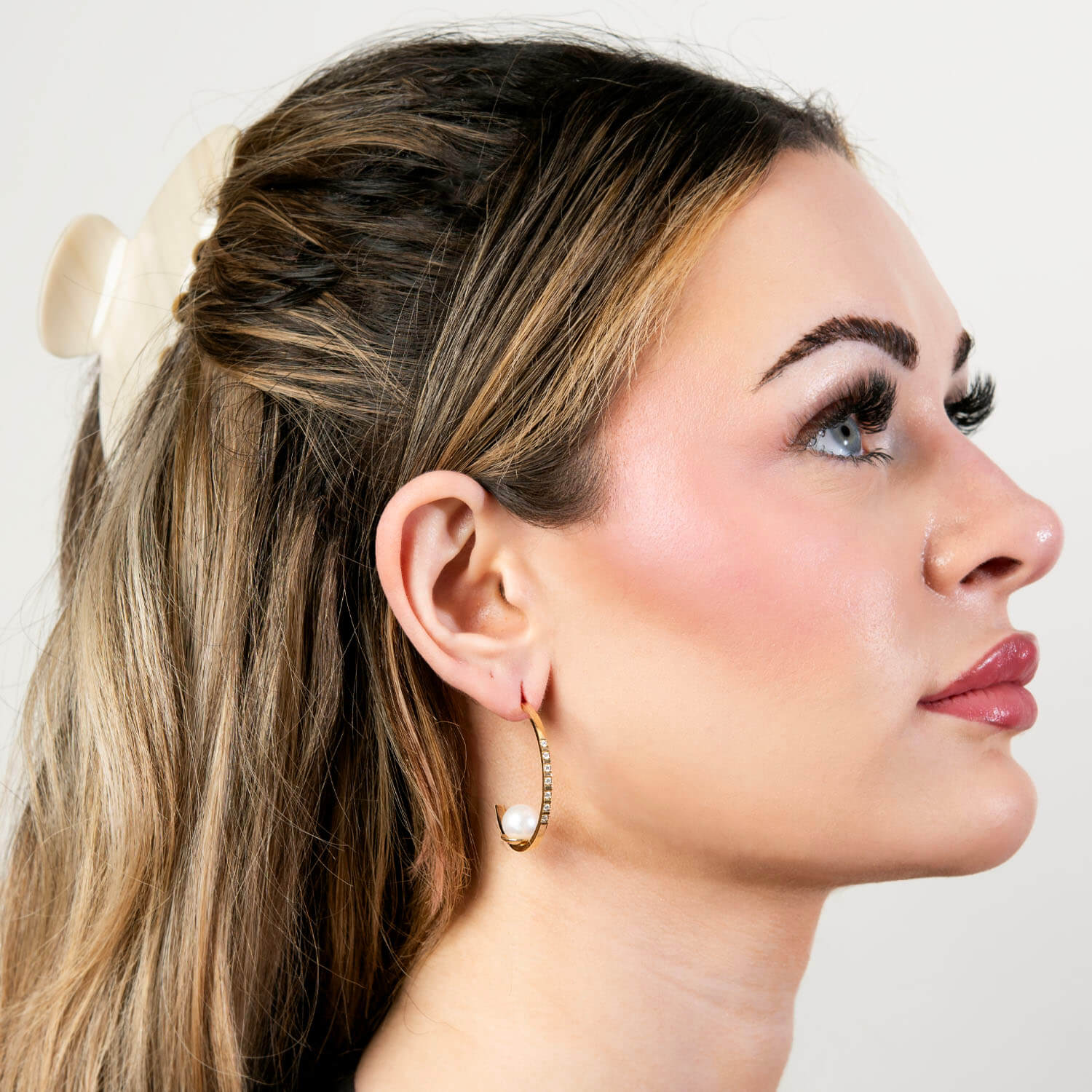 JOIE DIGIOVANNI Estate 14k Pearl & Diamond Hoop Earrings