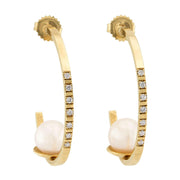 JOIE DIGIOVANNI Estate 14k Pearl & Diamond Hoop Earrings