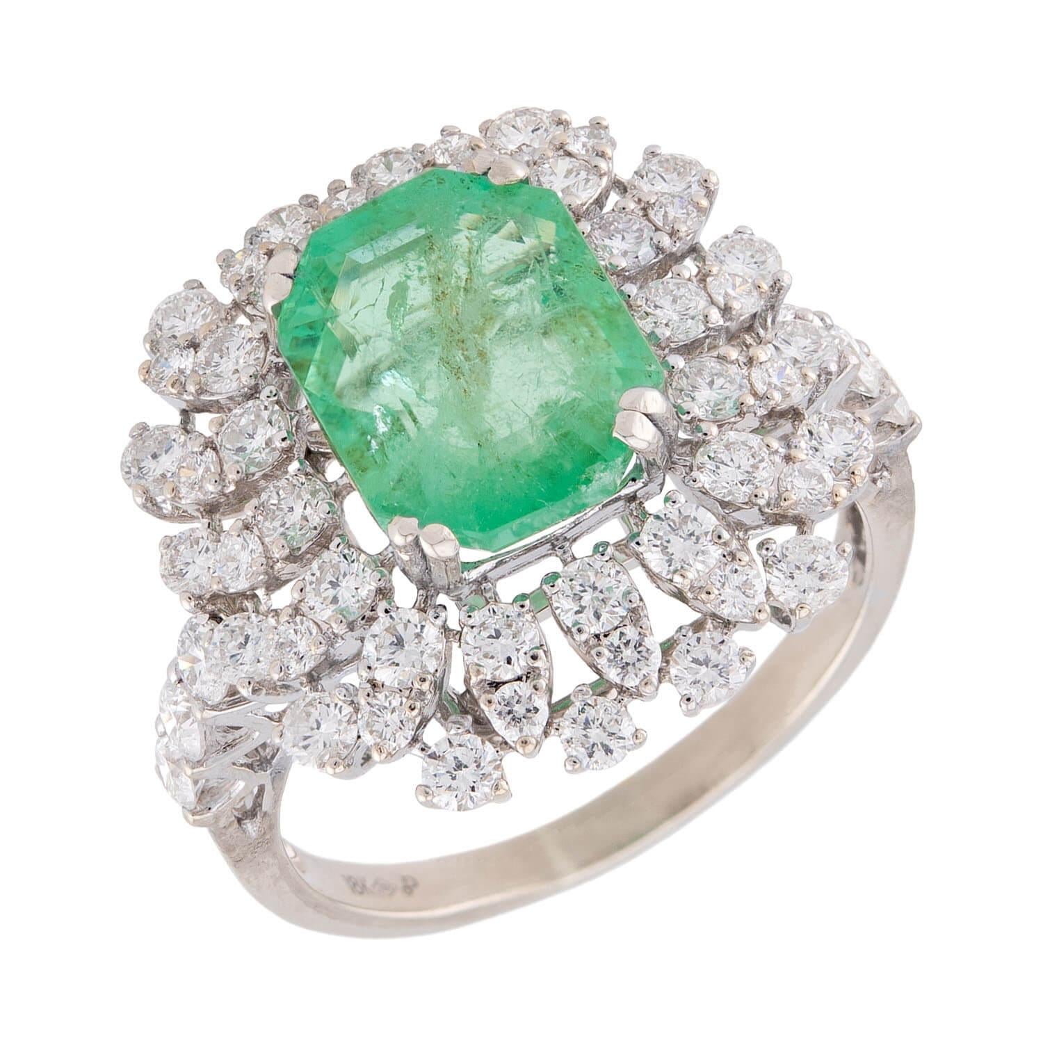 Estate 18k Emerald & Diamond Halo Ring