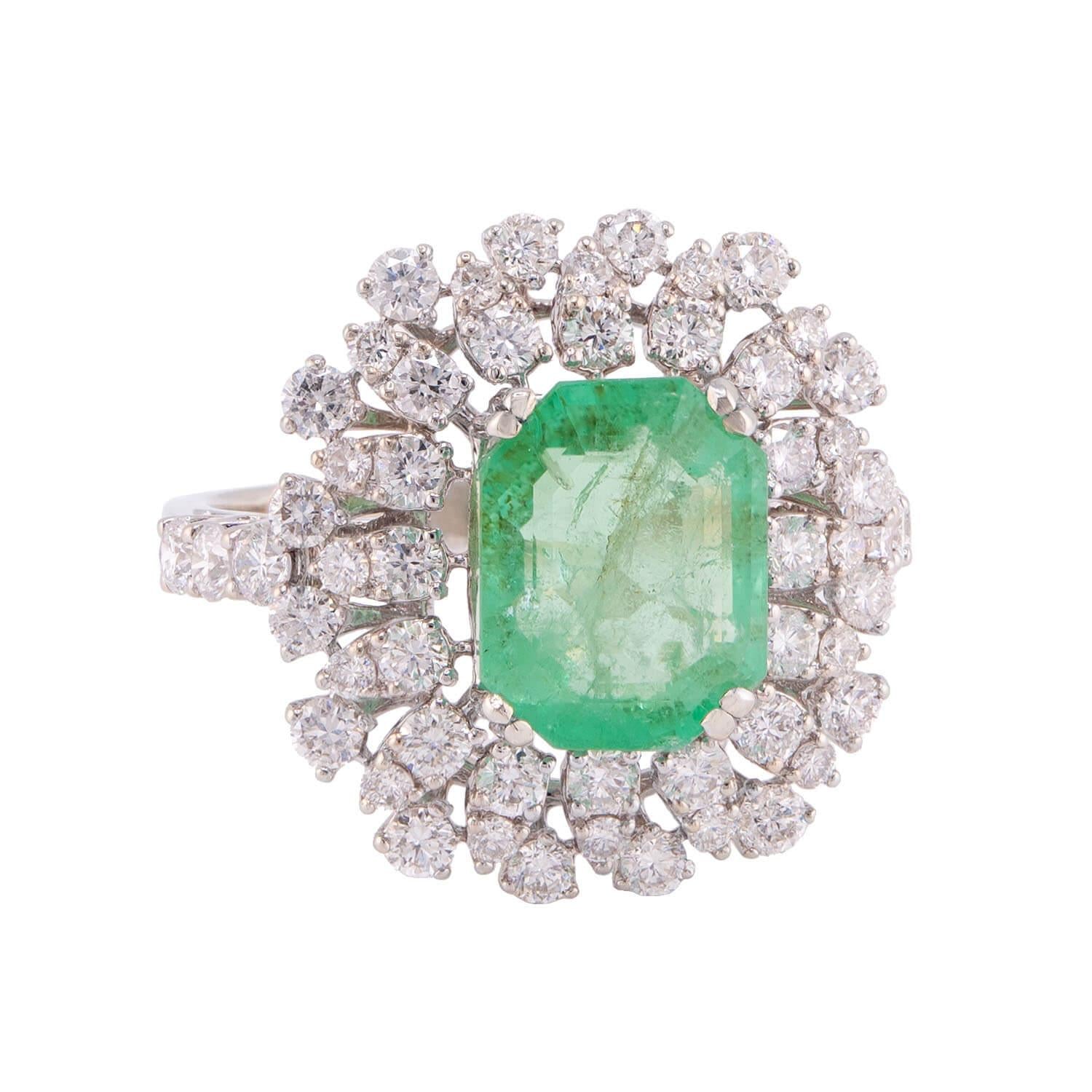 Estate 18k Emerald & Diamond Halo Ring