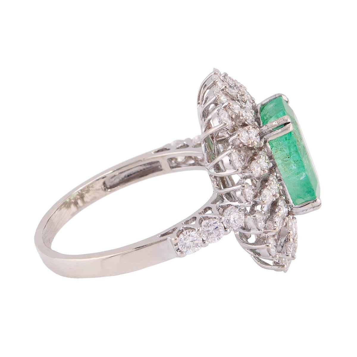 Estate 18k Emerald & Diamond Halo Ring