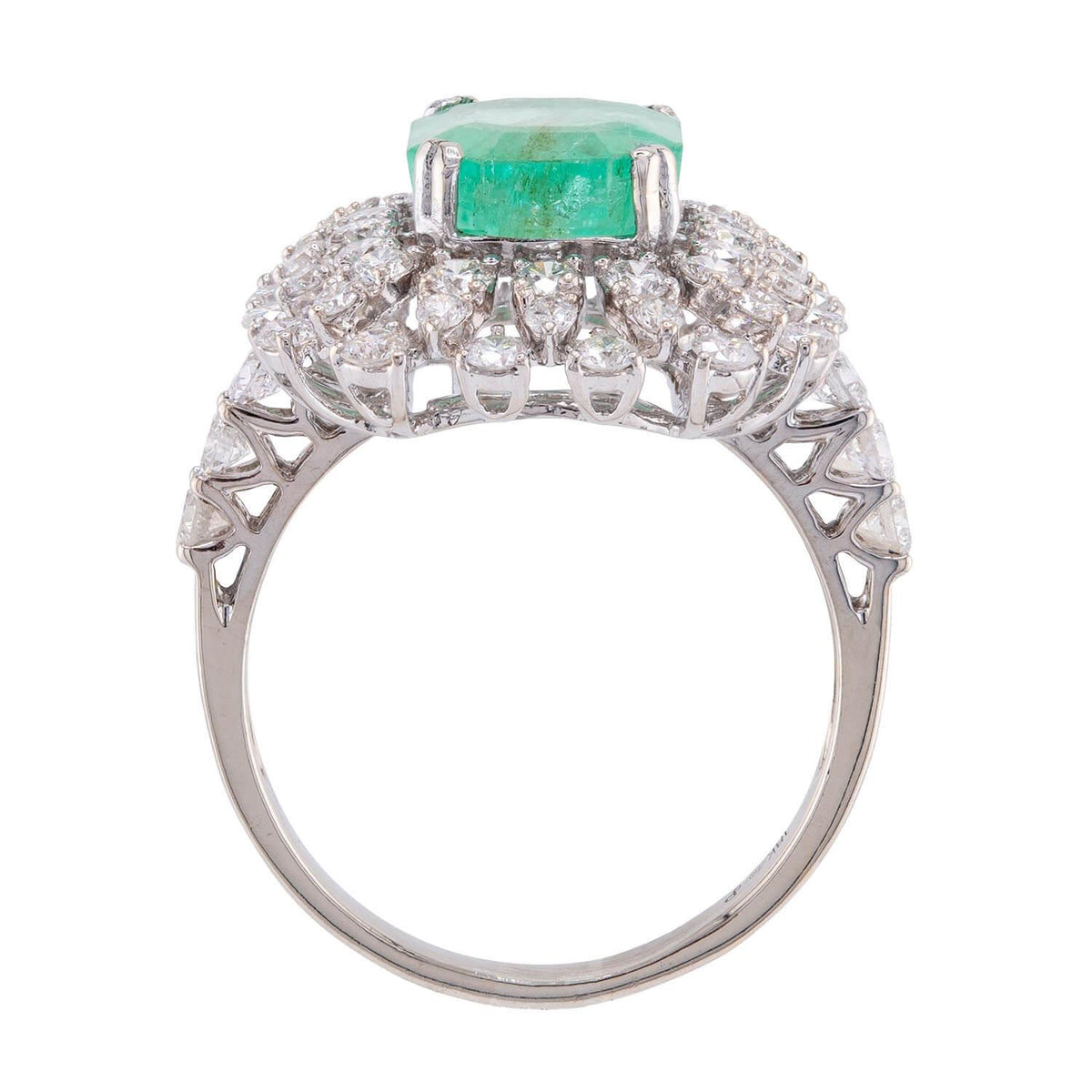 Estate 18k Emerald & Diamond Halo Ring