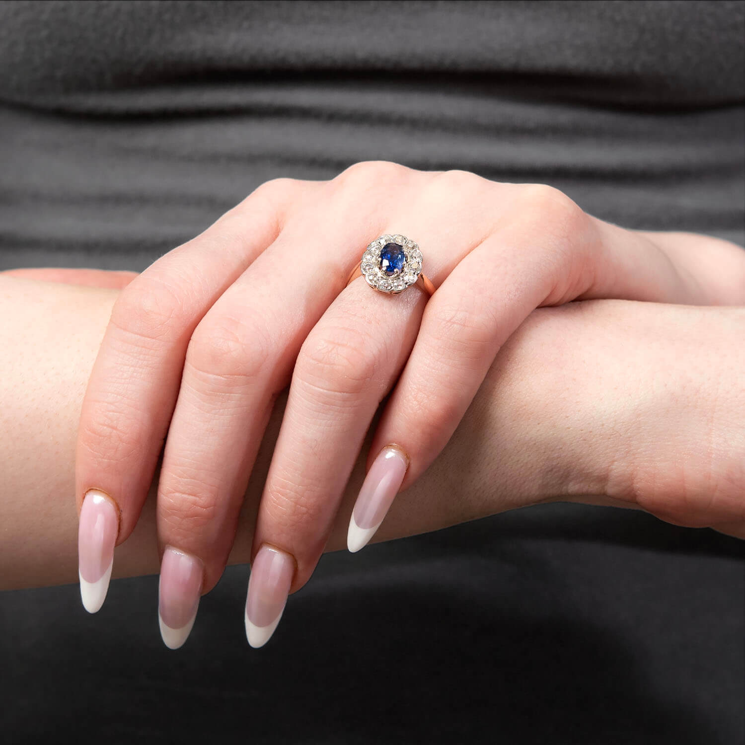 Edwardian 14k/Platinum Sapphire & Diamond Halo Ring