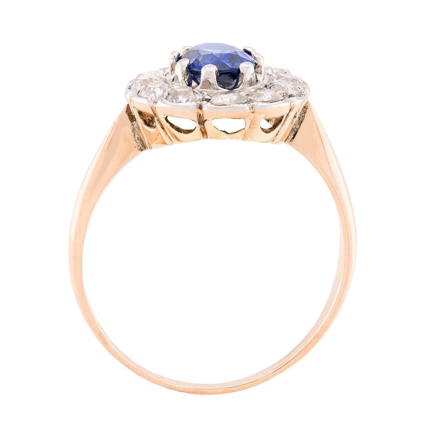 Edwardian 14k/Platinum Sapphire & Diamond Halo Ring