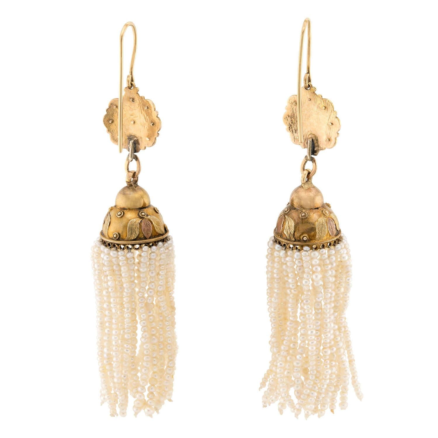 Victorian 14k Pearl Tassel Earrings