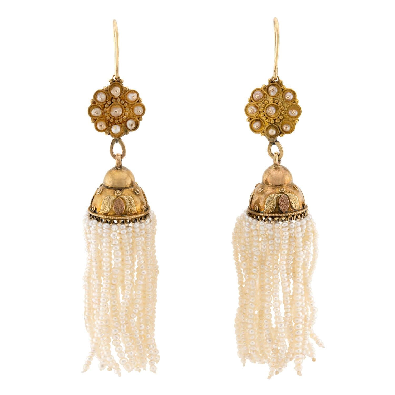 Victorian 14k Pearl Tassel Earrings