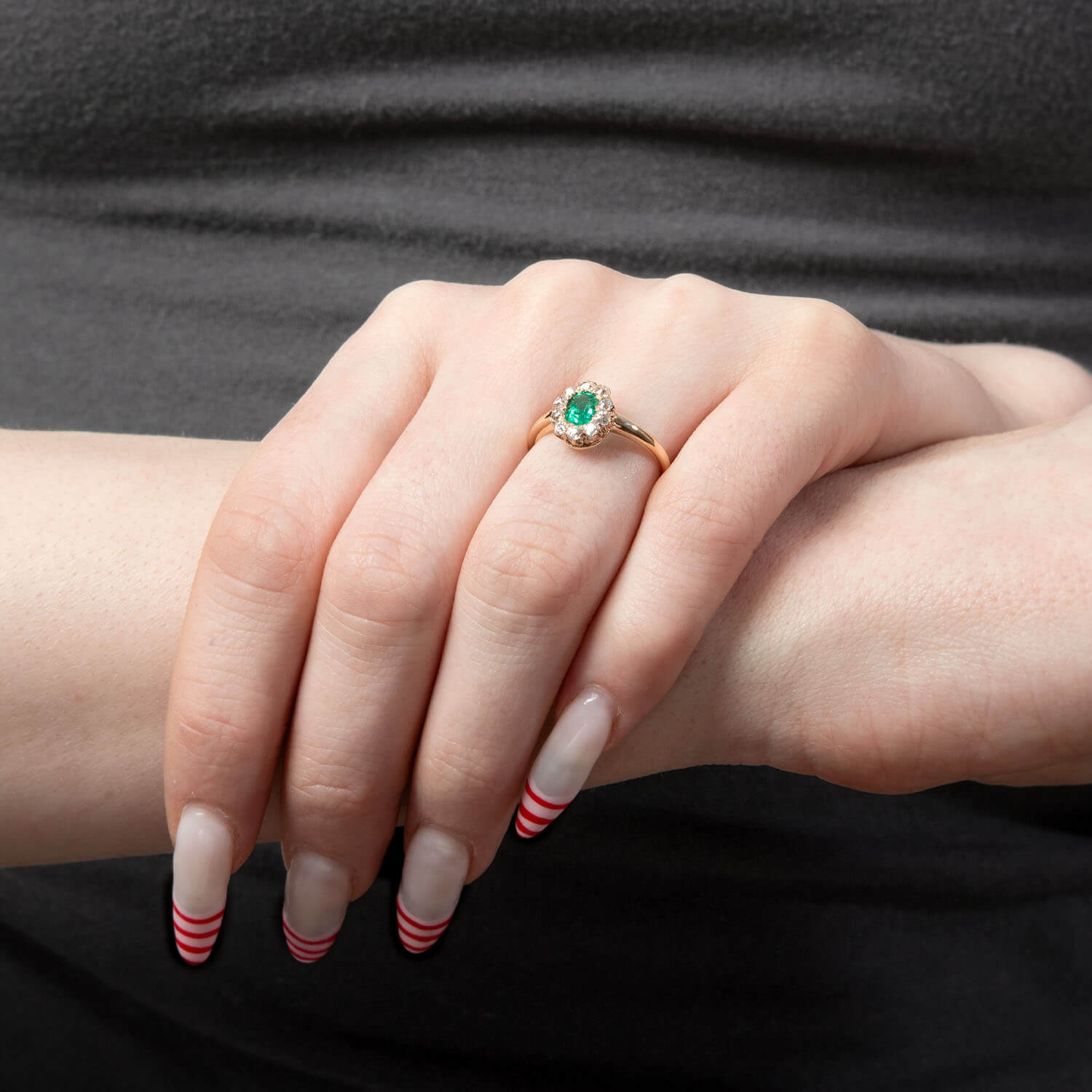 Victorian 14k Emerald & Diamond Halo Ring