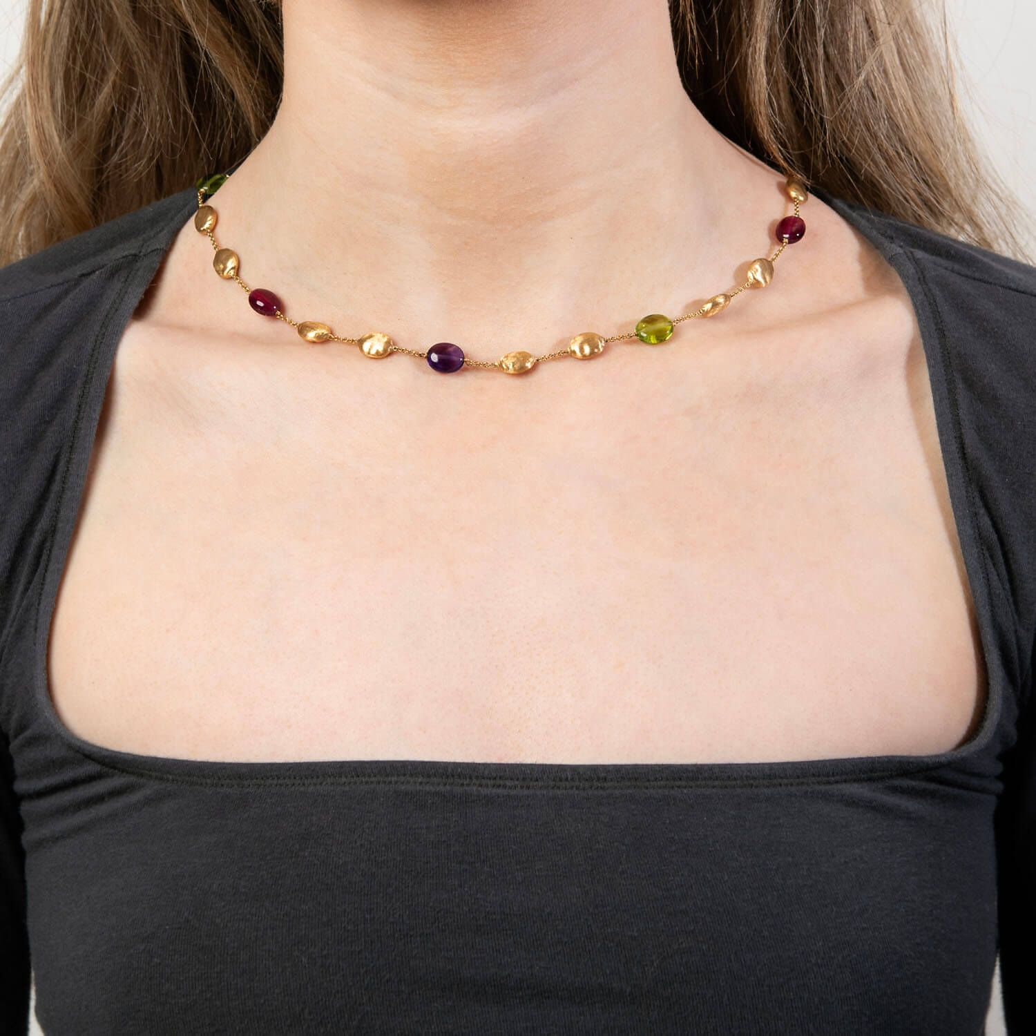 MARCO BICEGO Estate Italian 18k Amethyst, Garnet, & Peridot Bead Necklace
