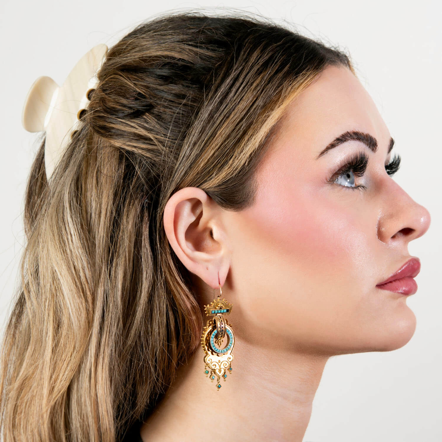 Victorian 14k Etruscan Turquoise Earrings