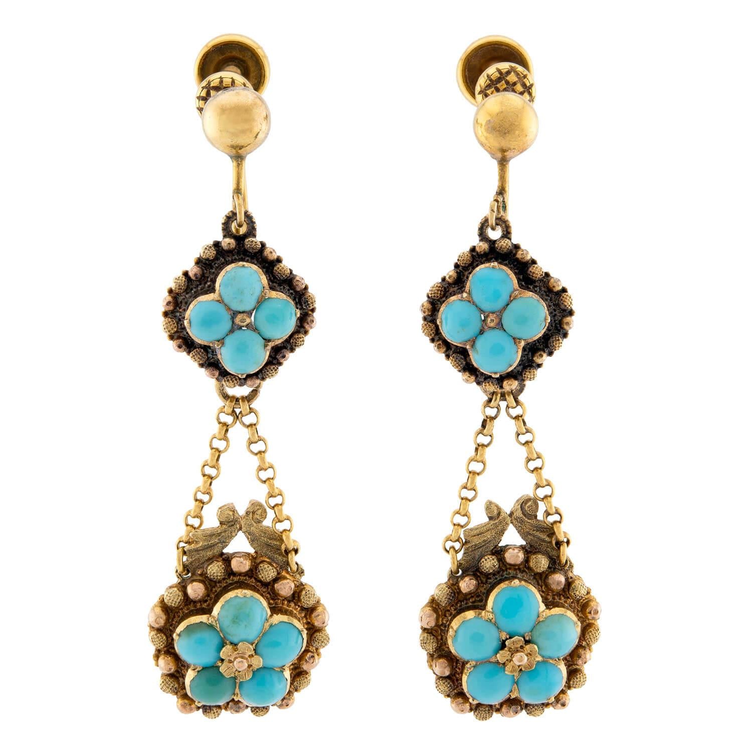 Victorian 14k Turquoise Dangle Earrings