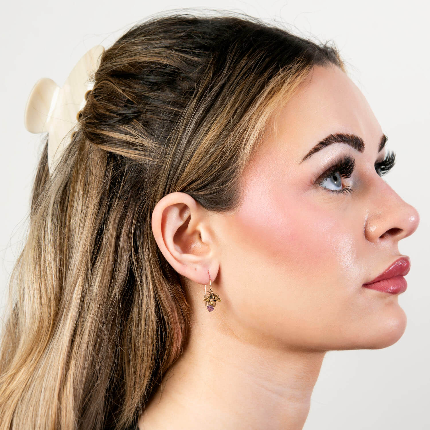 Victorian 14k Amethyst Trefoil & Foliage Motif Earrings