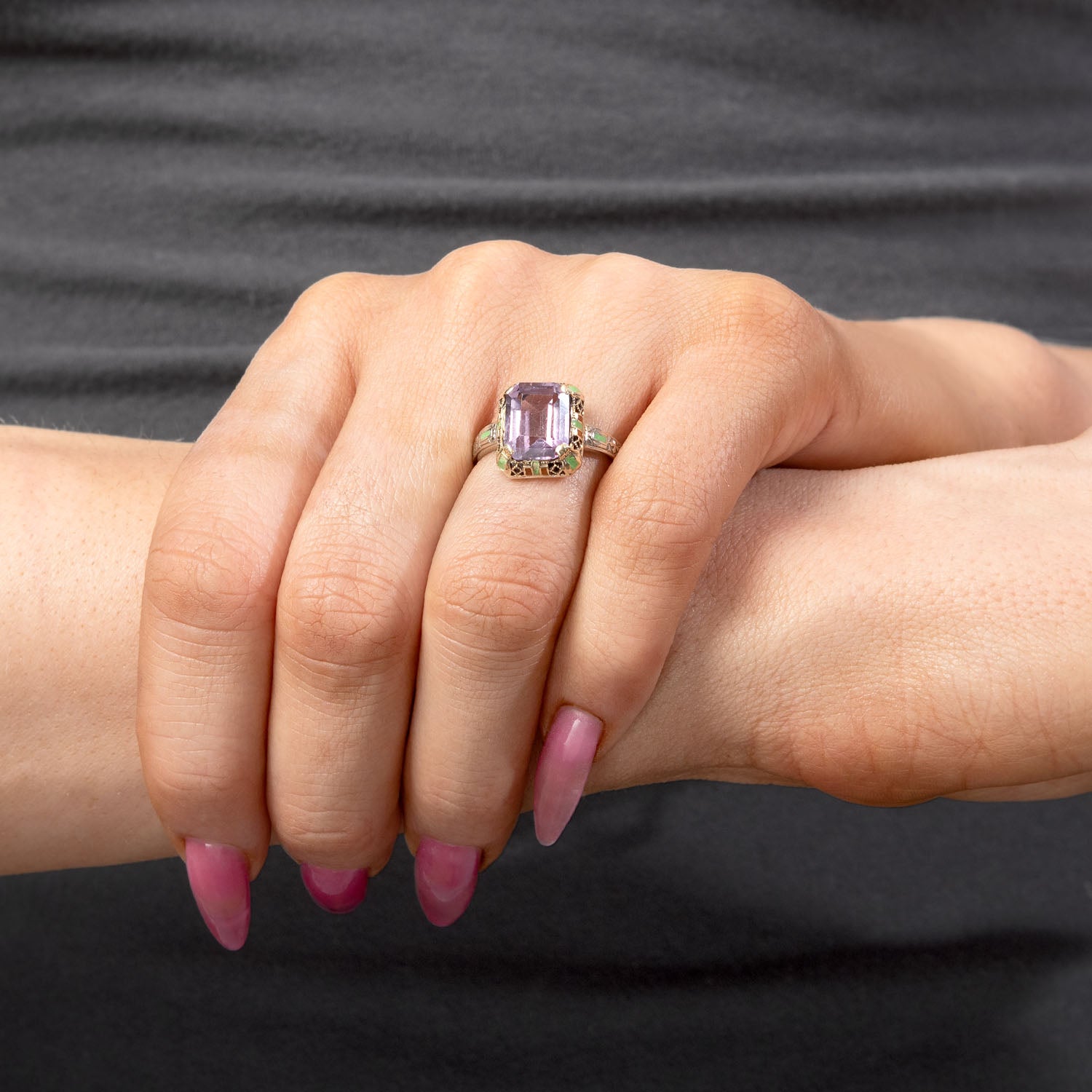 Art Deco 14k Amethyst Enamel Ring