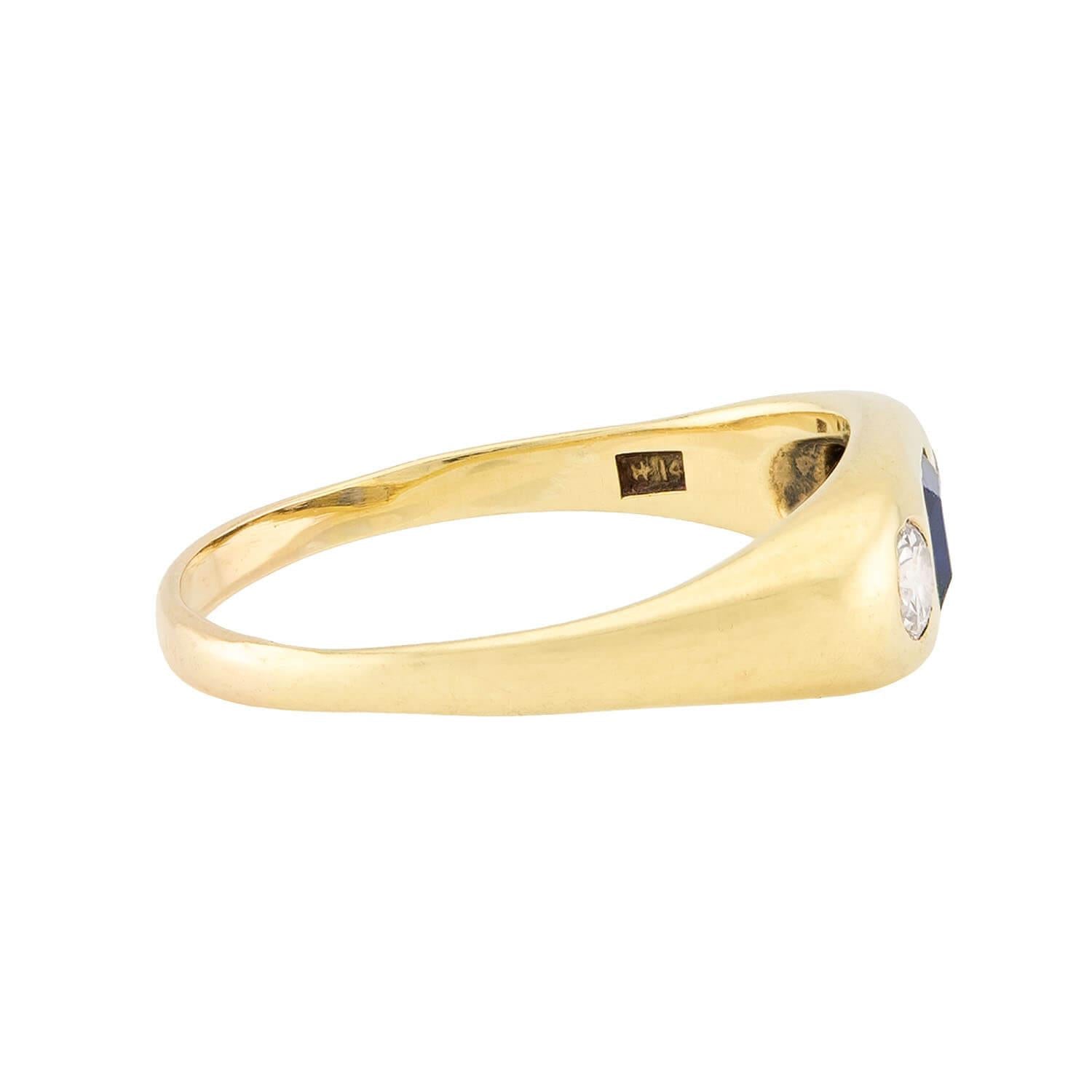 Art Nouveau 14k Sapphire & Diamond Flush Mount Ring